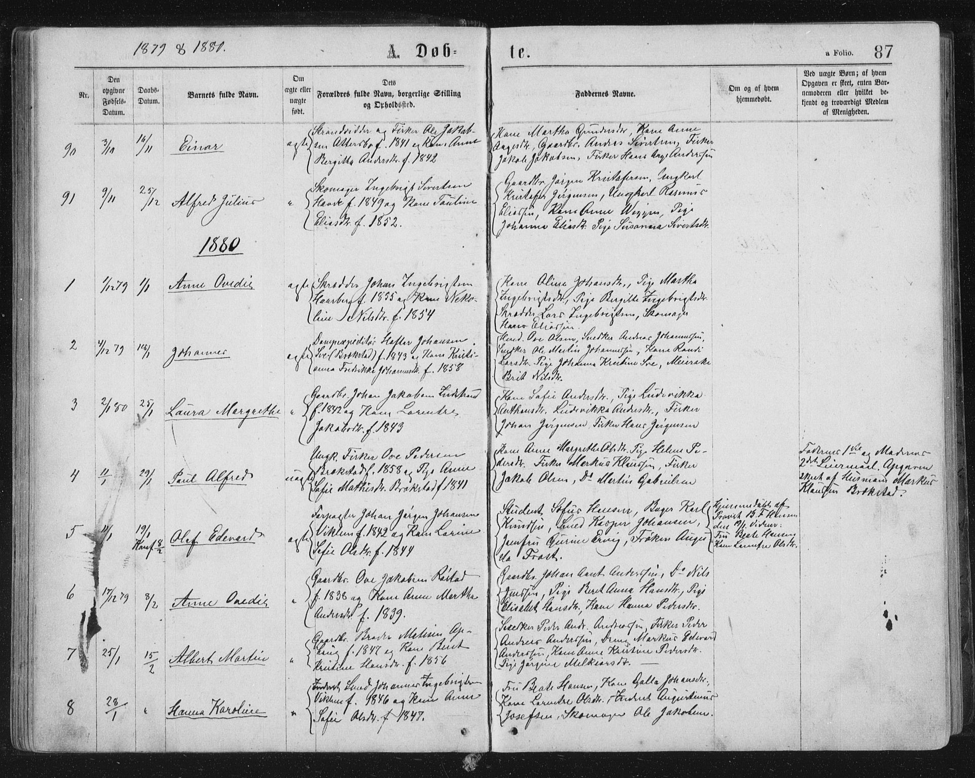 Ministerialprotokoller, klokkerbøker og fødselsregistre - Sør-Trøndelag, SAT/A-1456/659/L0745: Klokkerbok nr. 659C02, 1869-1892, s. 87