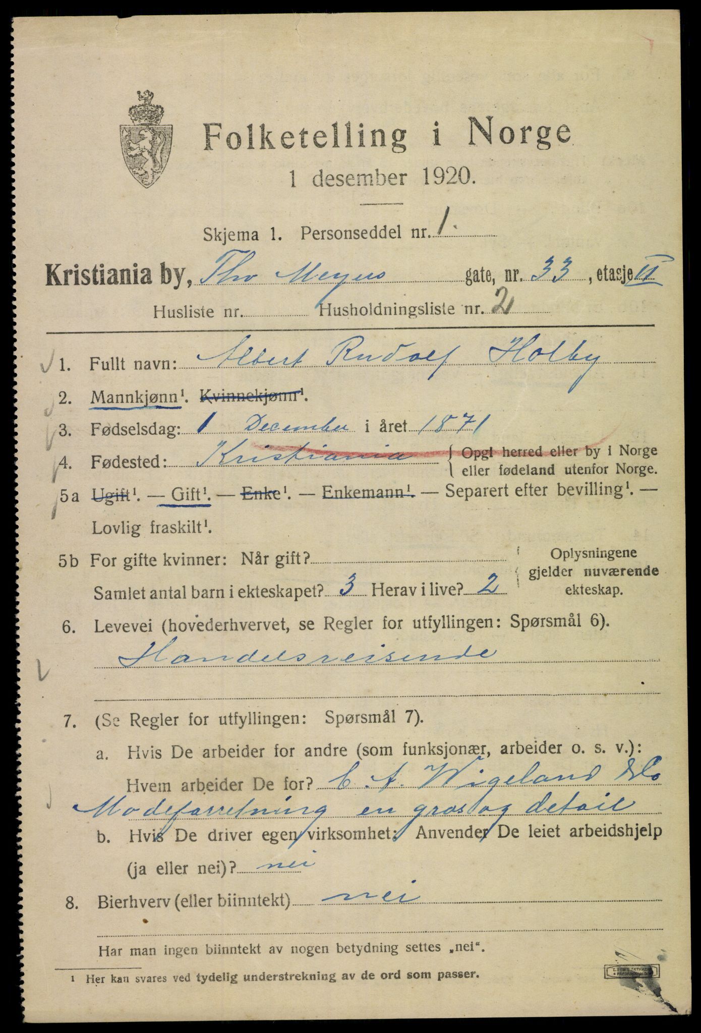 SAO, Folketelling 1920 for 0301 Kristiania kjøpstad, 1920, s. 575803