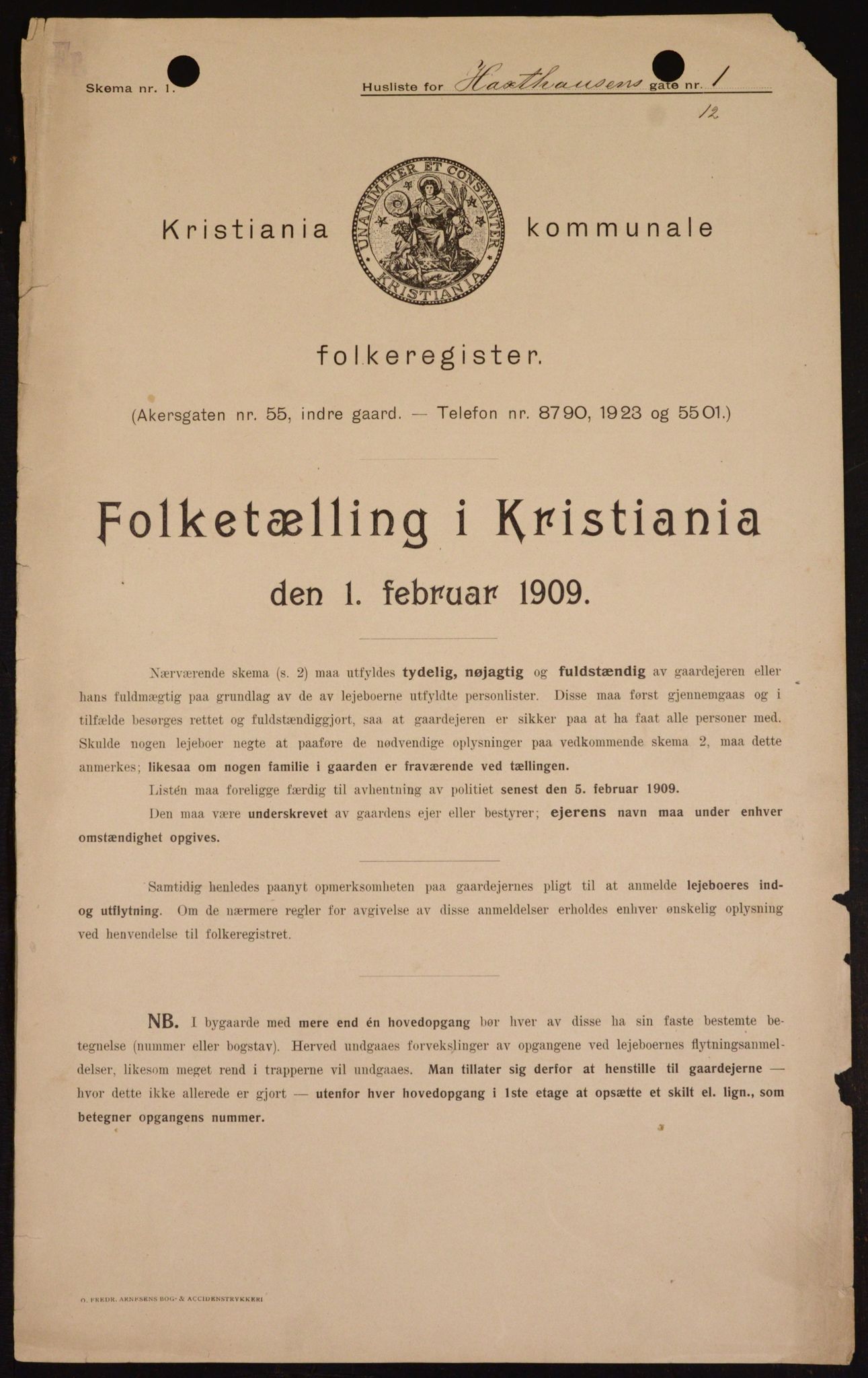 OBA, Kommunal folketelling 1.2.1909 for Kristiania kjøpstad, 1909, s. 32190