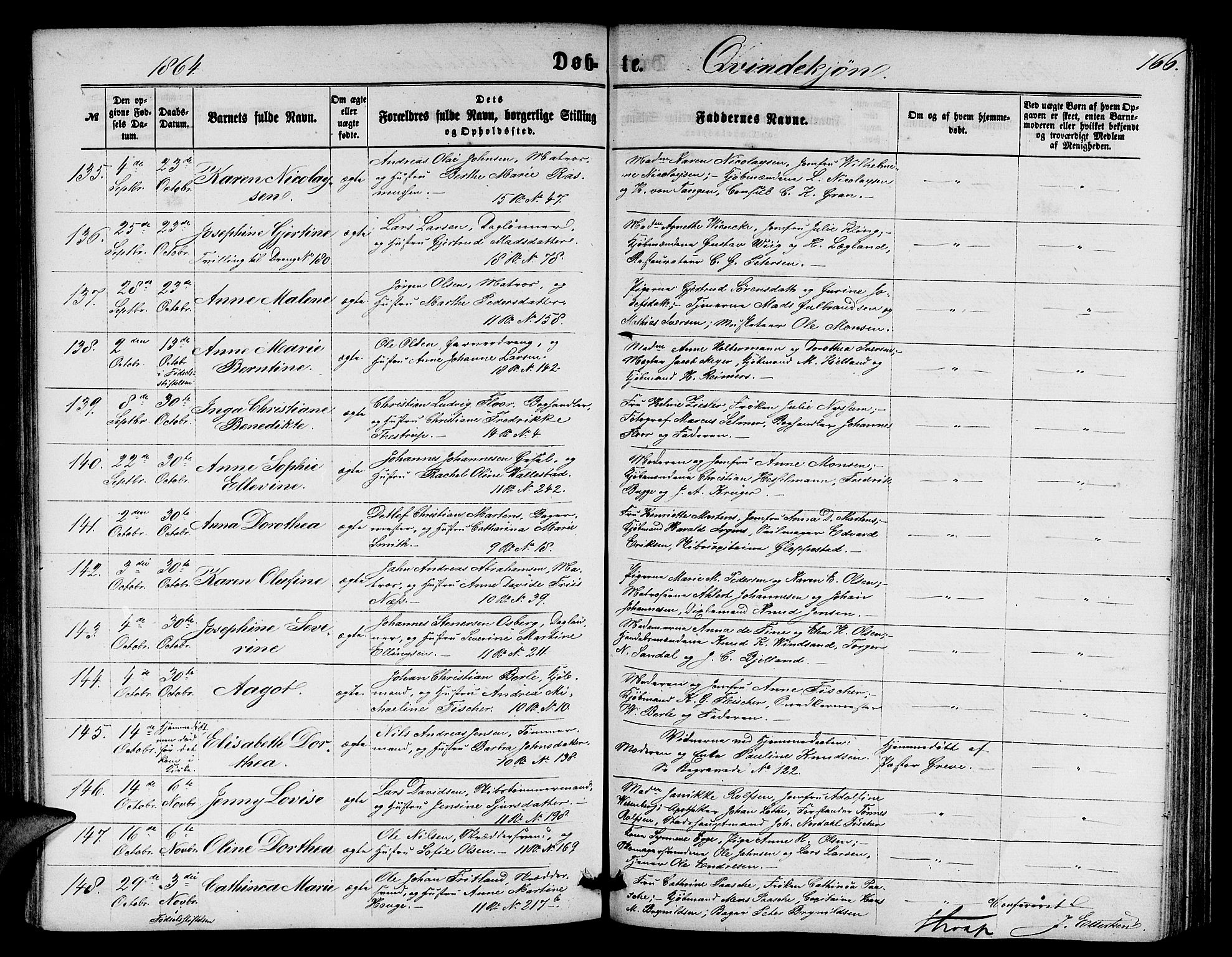 Domkirken sokneprestembete, AV/SAB-A-74801/H/Hab/L0012: Klokkerbok nr. B 5, 1862-1869, s. 166