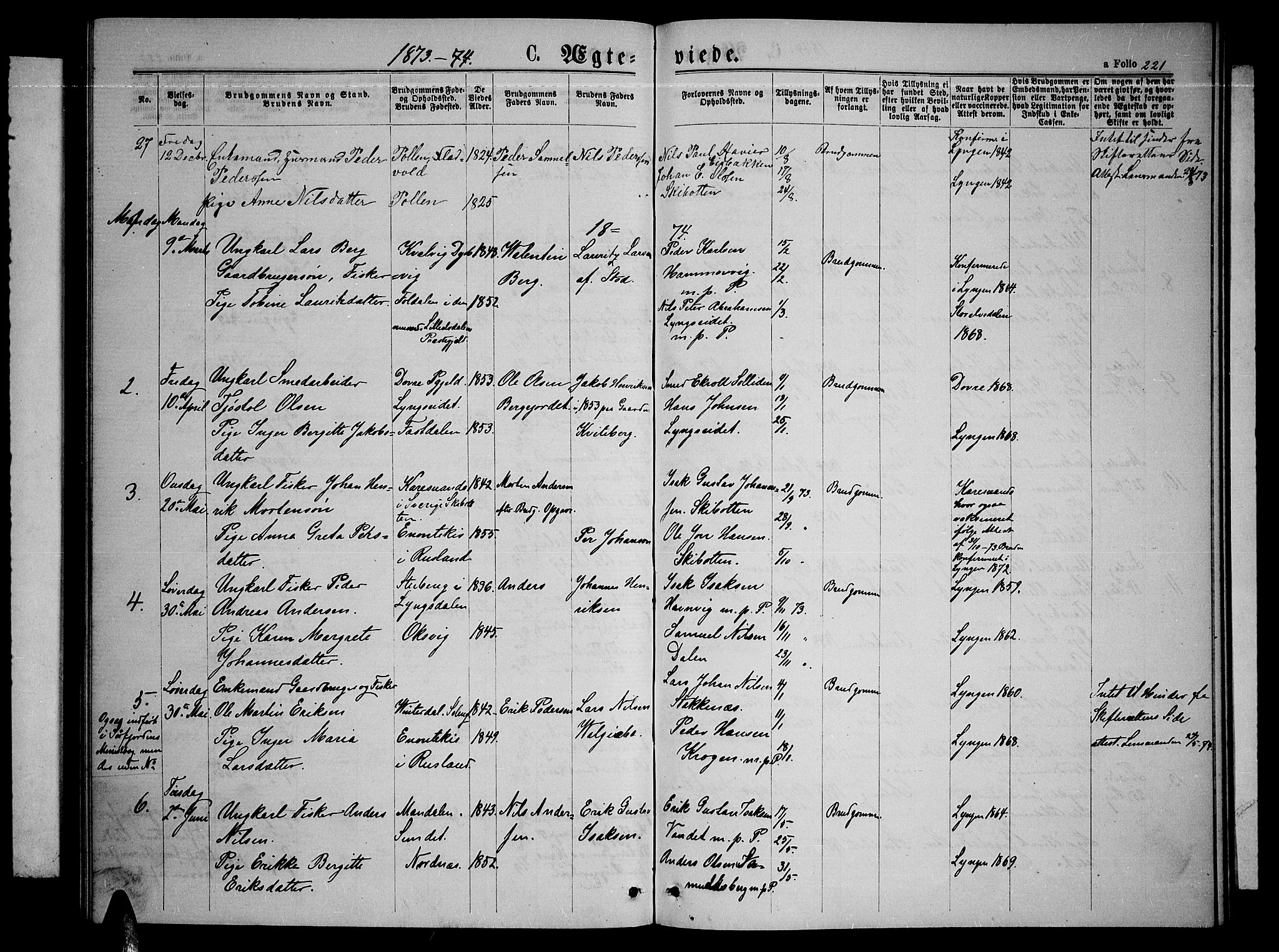 Lyngen sokneprestembete, AV/SATØ-S-1289/H/He/Heb/L0004klokker: Klokkerbok nr. 4, 1868-1878, s. 221