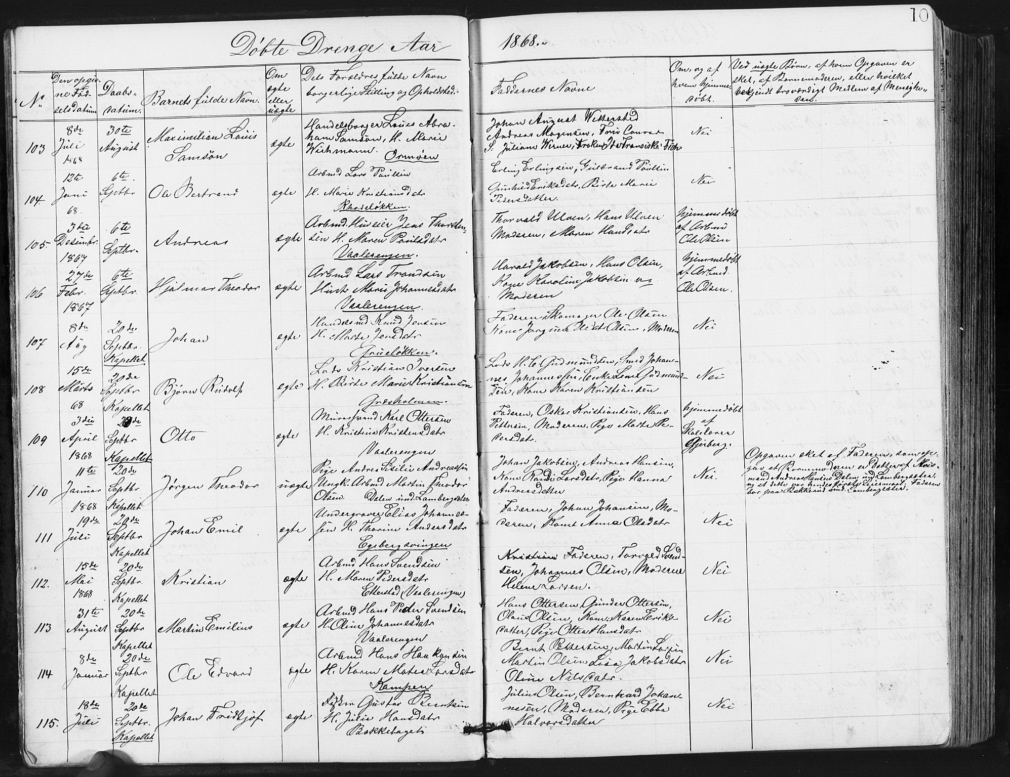 Østre Aker prestekontor Kirkebøker, AV/SAO-A-10840/G/Ga/L0003: Klokkerbok nr. I 3, 1868-1913, s. 10