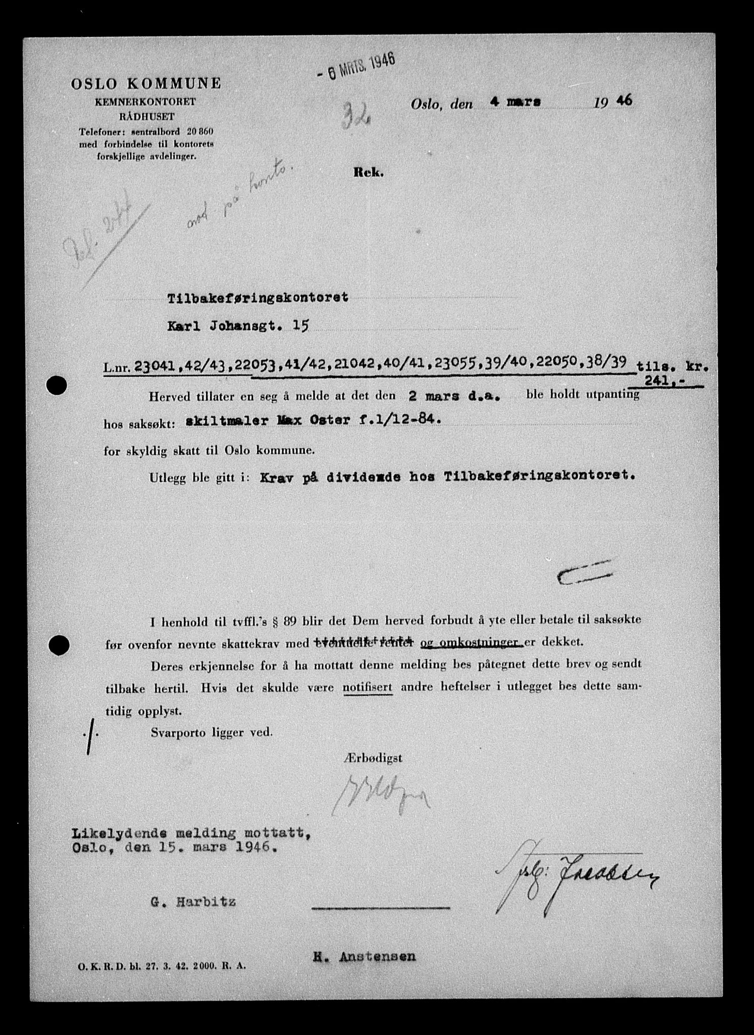 Justisdepartementet, Tilbakeføringskontoret for inndratte formuer, RA/S-1564/H/Hc/Hcc/L0968: --, 1945-1947, s. 125