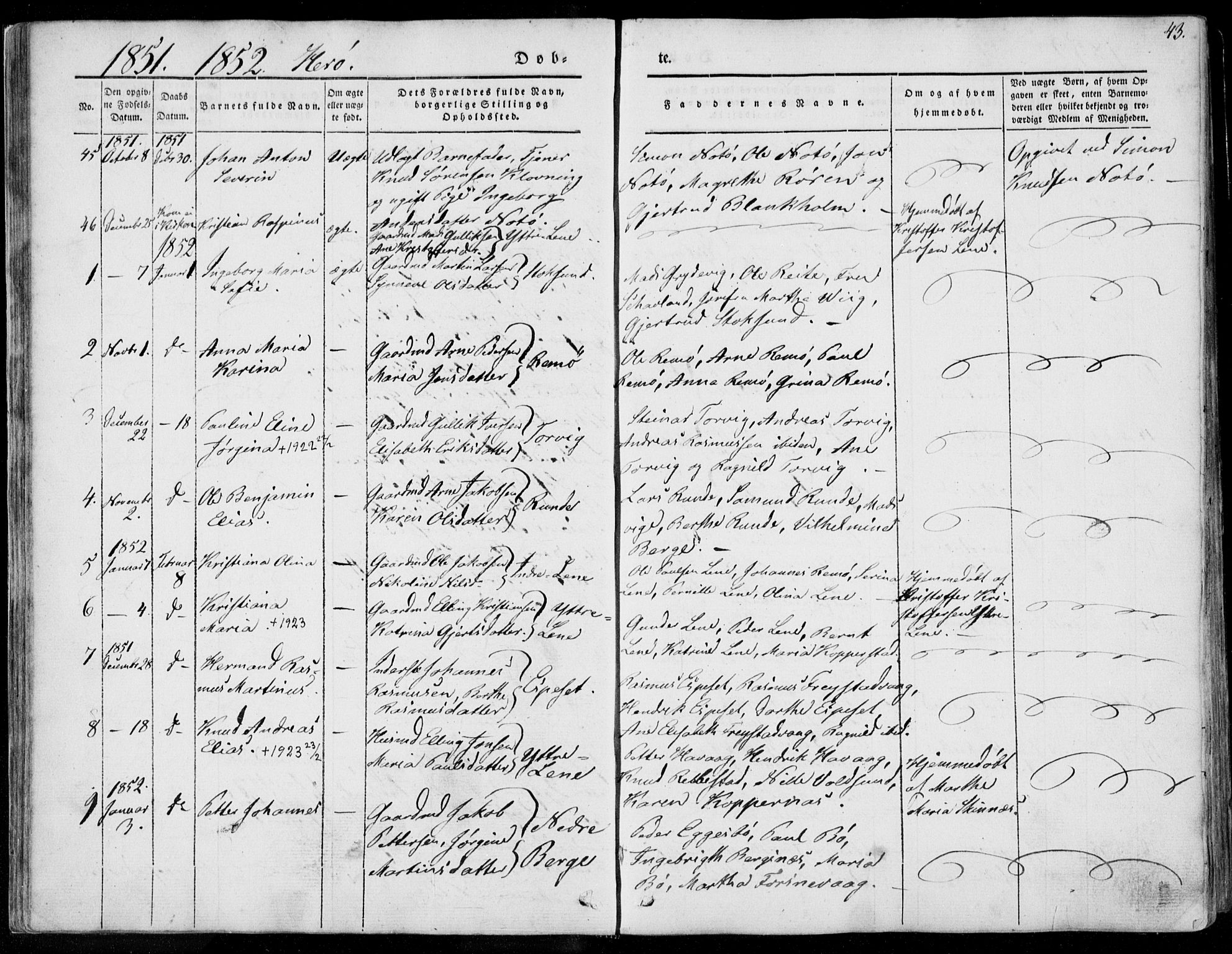 Ministerialprotokoller, klokkerbøker og fødselsregistre - Møre og Romsdal, SAT/A-1454/507/L0070: Ministerialbok nr. 507A05, 1842-1873, s. 43