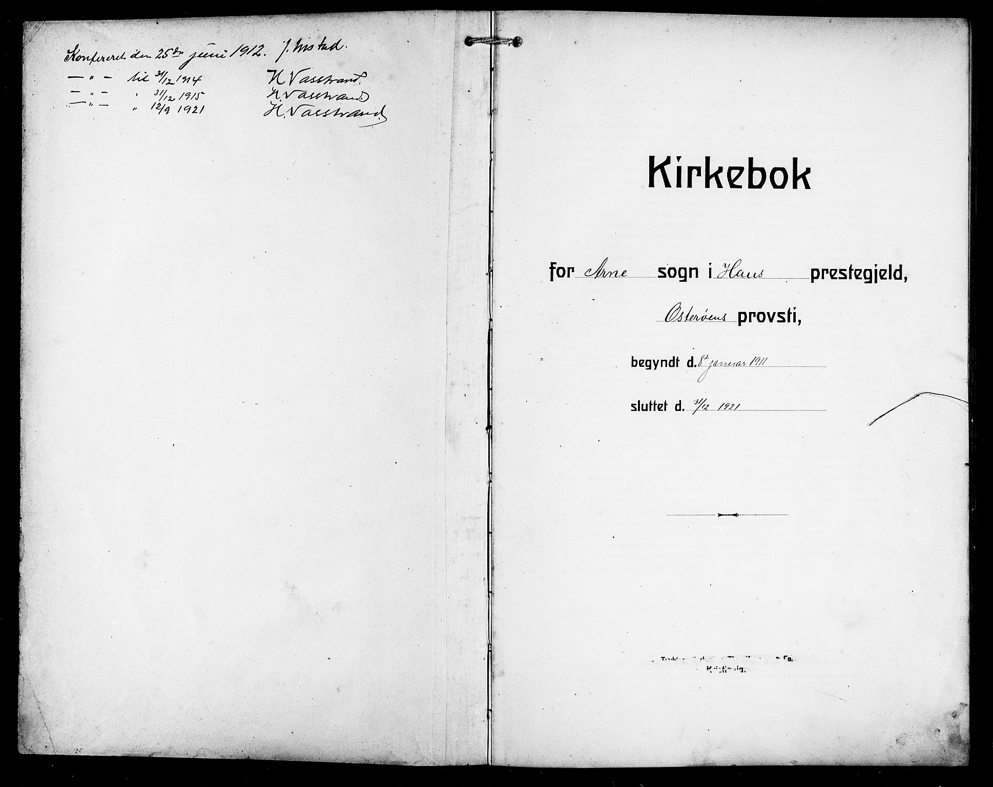 Arna Sokneprestembete, SAB/A-74001/H/Ha/Hab: Klokkerbok nr. A 5, 1911-1921
