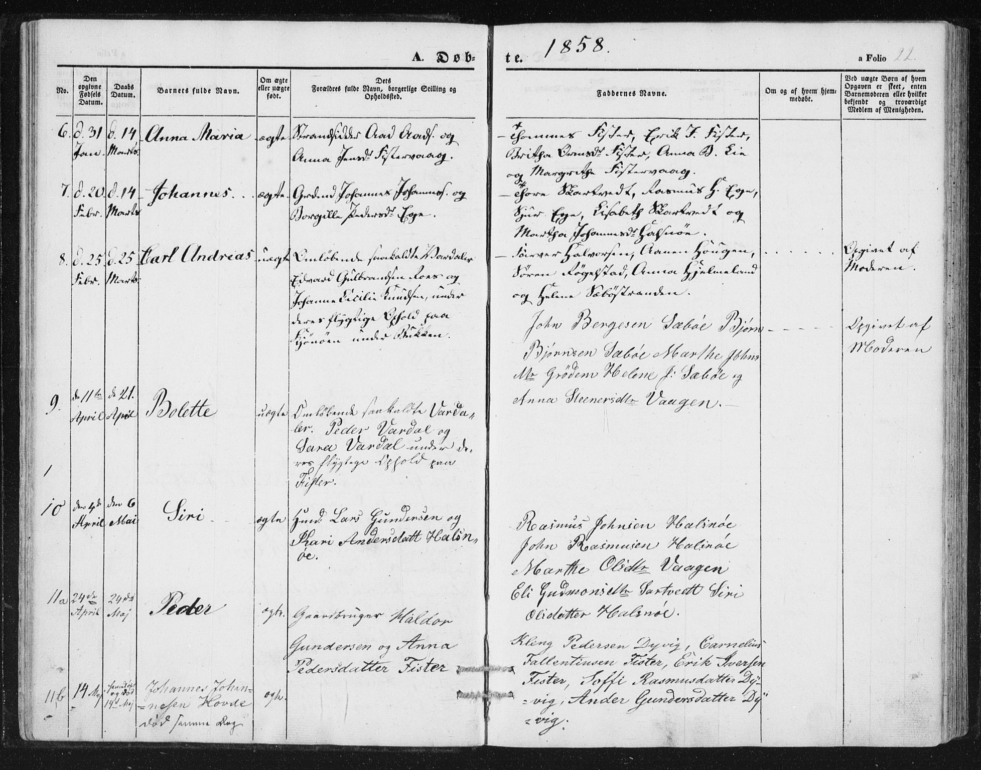 Hjelmeland sokneprestkontor, AV/SAST-A-101843/01/IV/L0010: Ministerialbok nr. A 10, 1851-1871, s. 22
