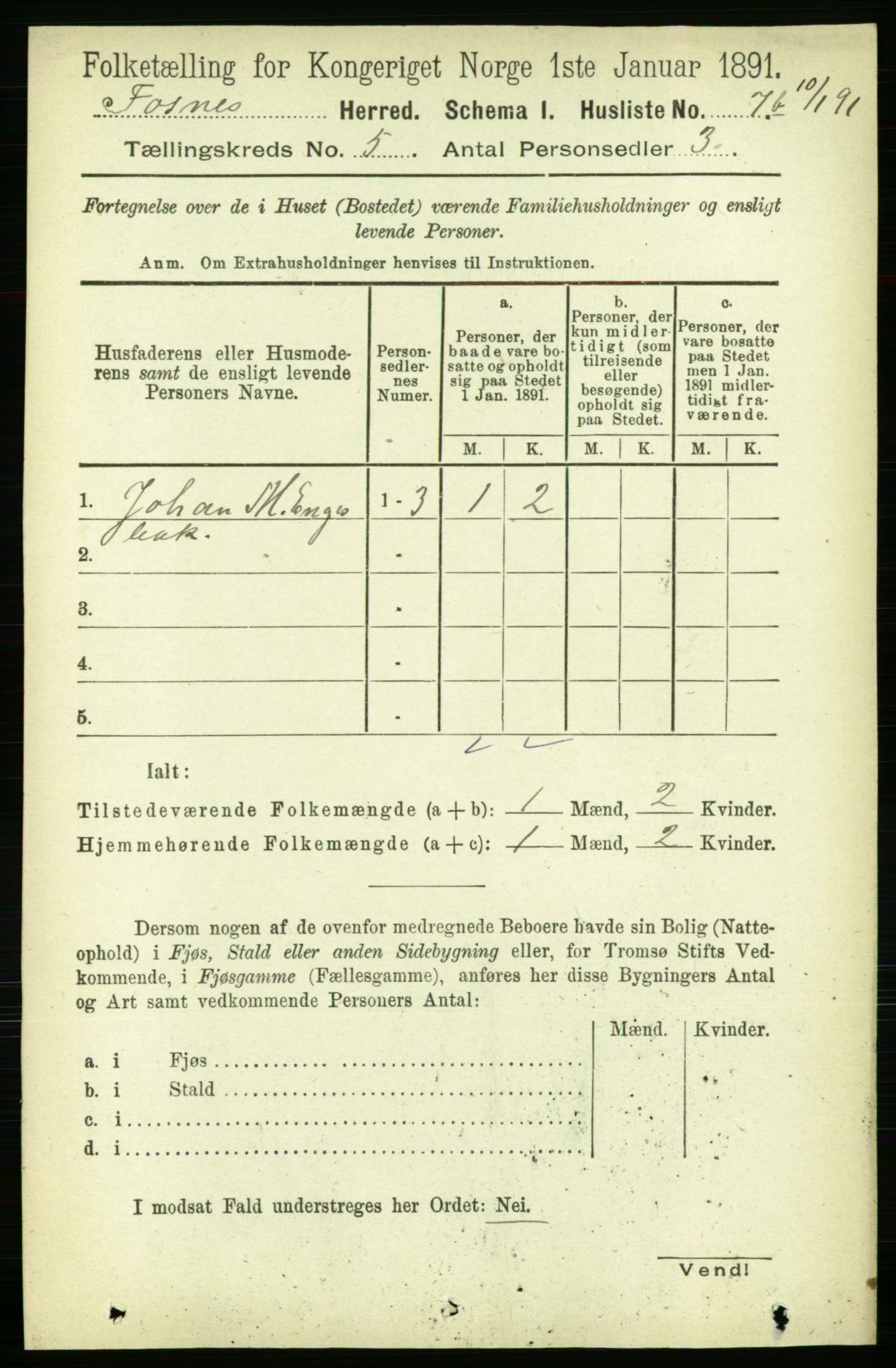 RA, Folketelling 1891 for 1748 Fosnes herred, 1891, s. 2665