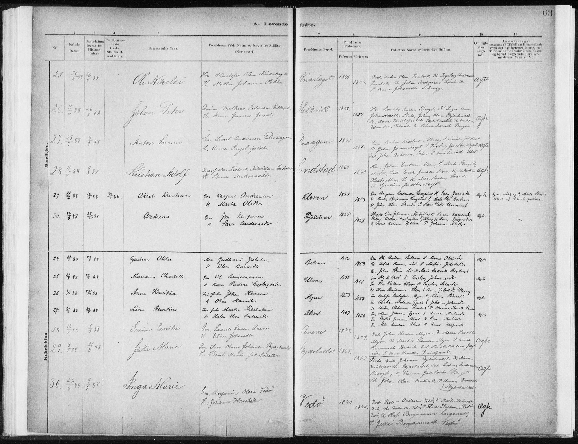 Ministerialprotokoller, klokkerbøker og fødselsregistre - Sør-Trøndelag, SAT/A-1456/637/L0558: Ministerialbok nr. 637A01, 1882-1899, s. 63