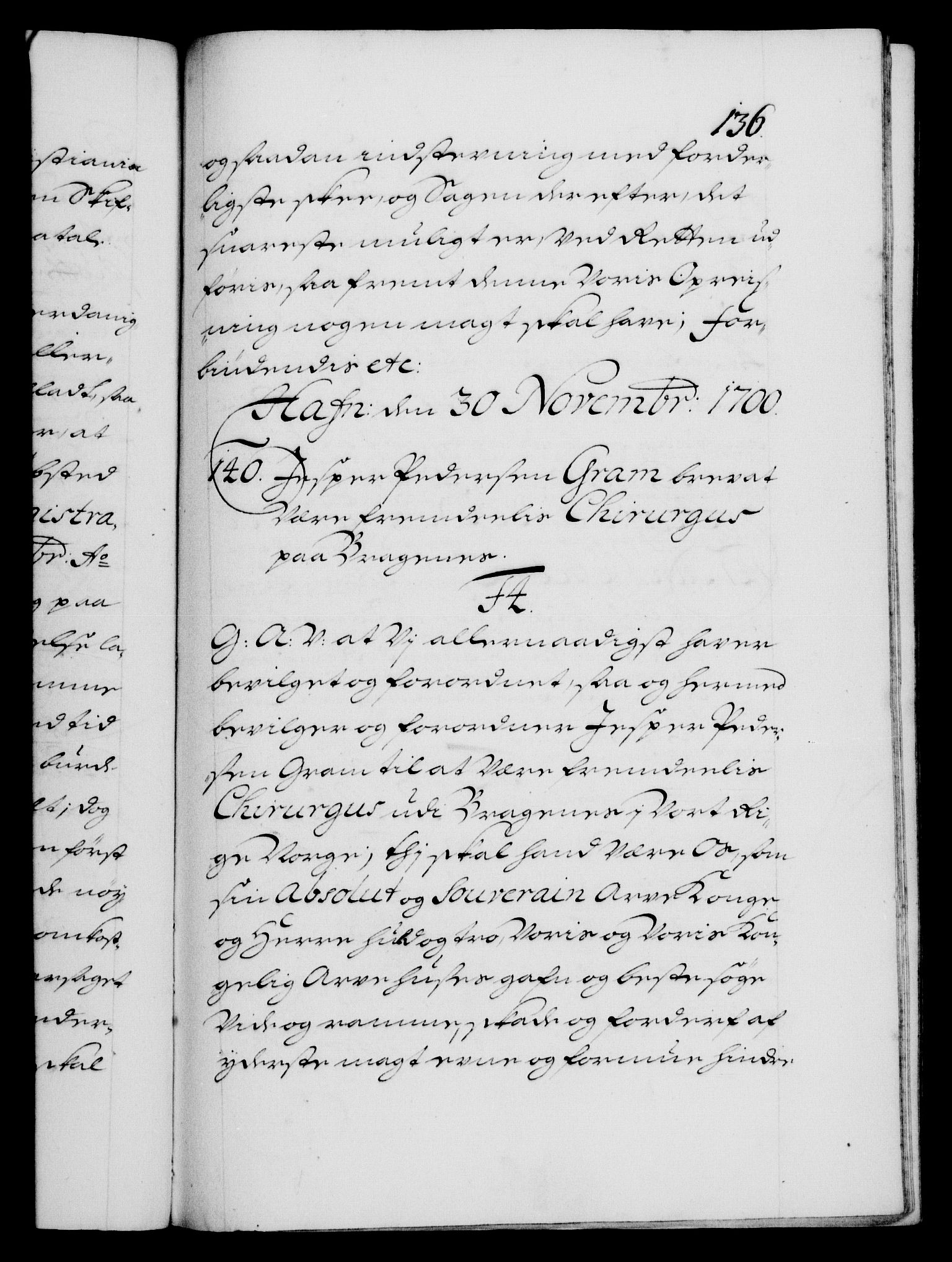 Danske Kanselli 1572-1799, RA/EA-3023/F/Fc/Fca/Fcaa/L0018: Norske registre, 1699-1703, s. 136a