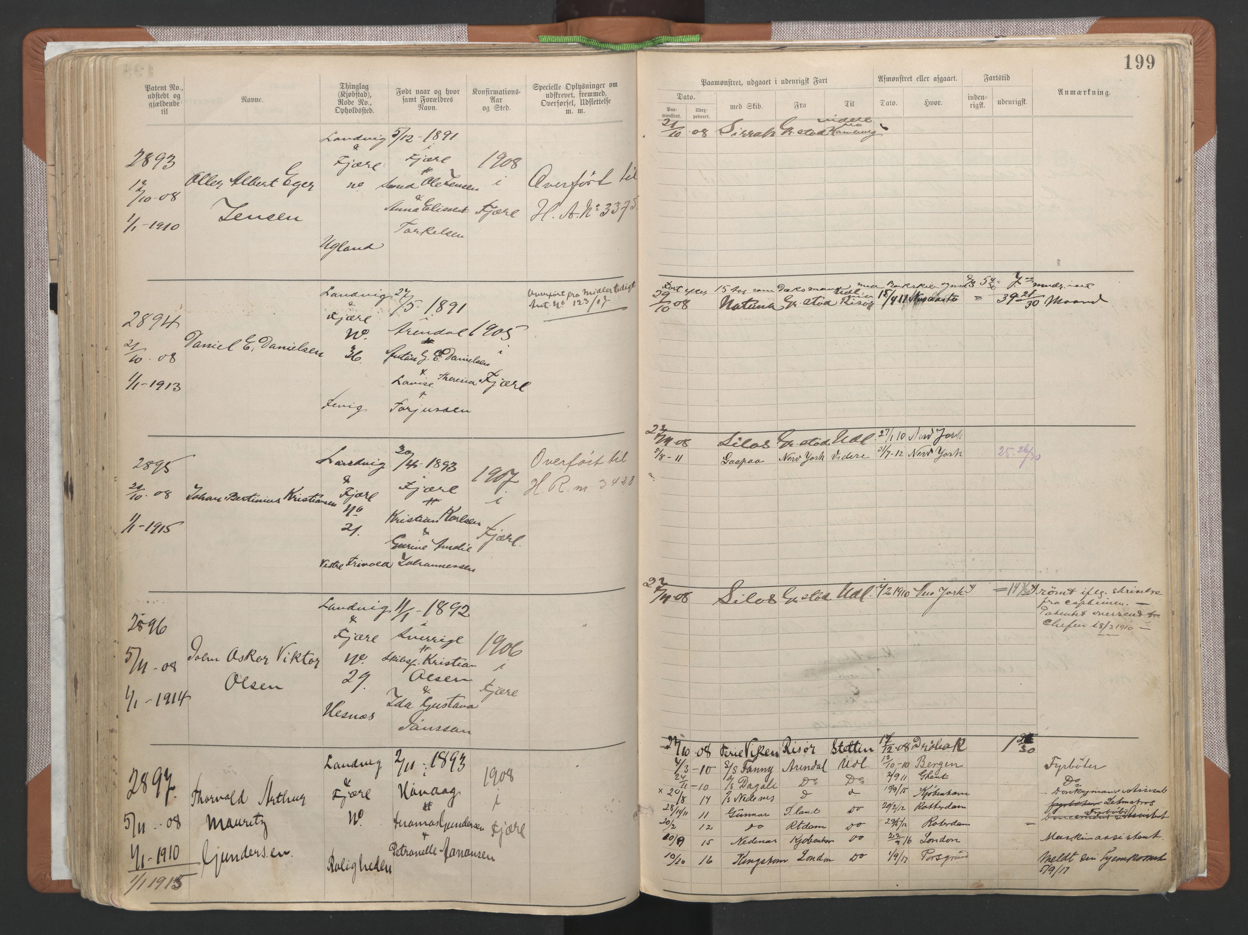 Grimstad mønstringskrets, SAK/2031-0013/F/Fa/L0006: Annotasjonsrulle nr 1911-3453 med register, V-19, 1892-1939, s. 238