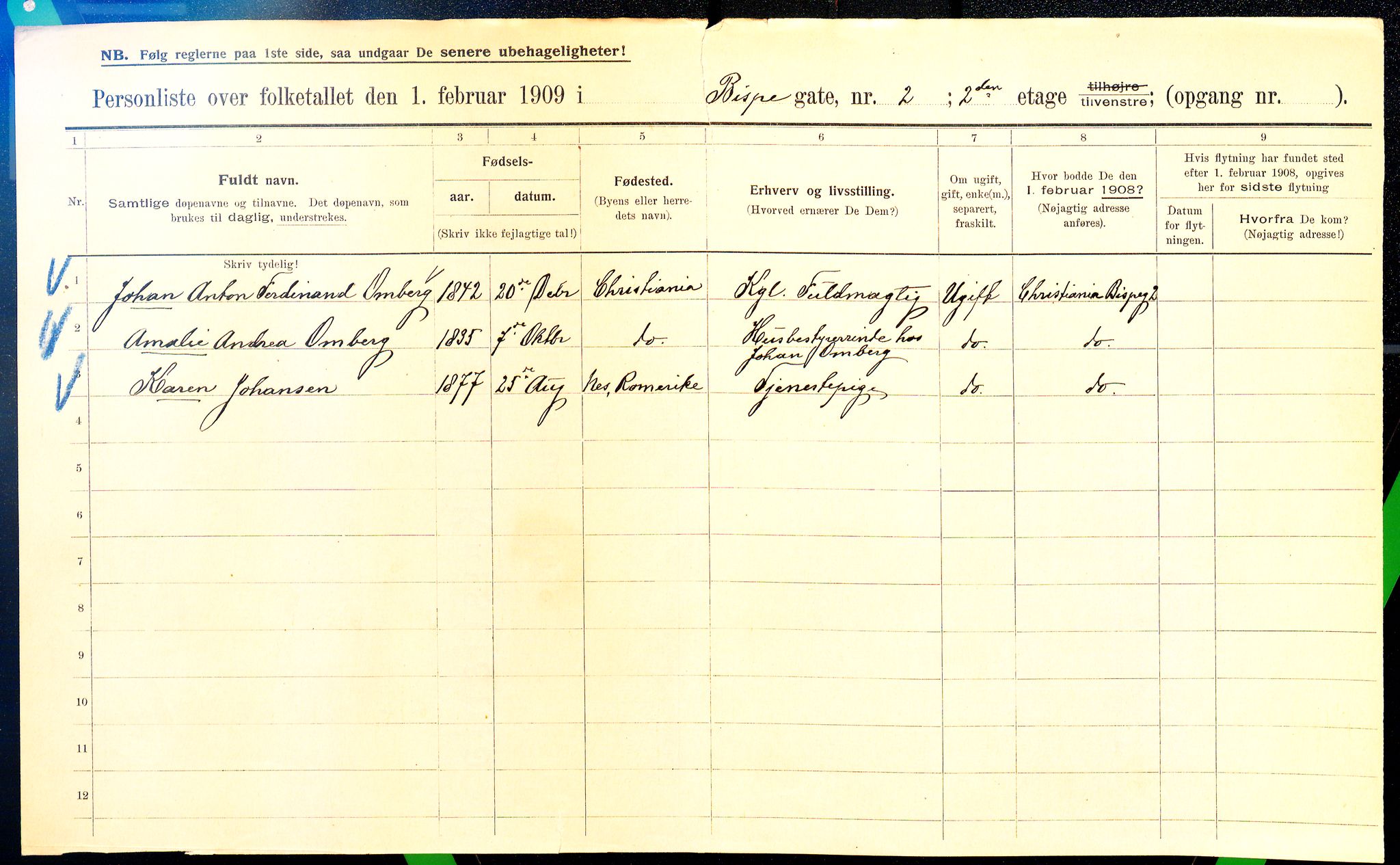 OBA, Kommunal folketelling 1.2.1909 for Kristiania kjøpstad, 1909, s. 4804