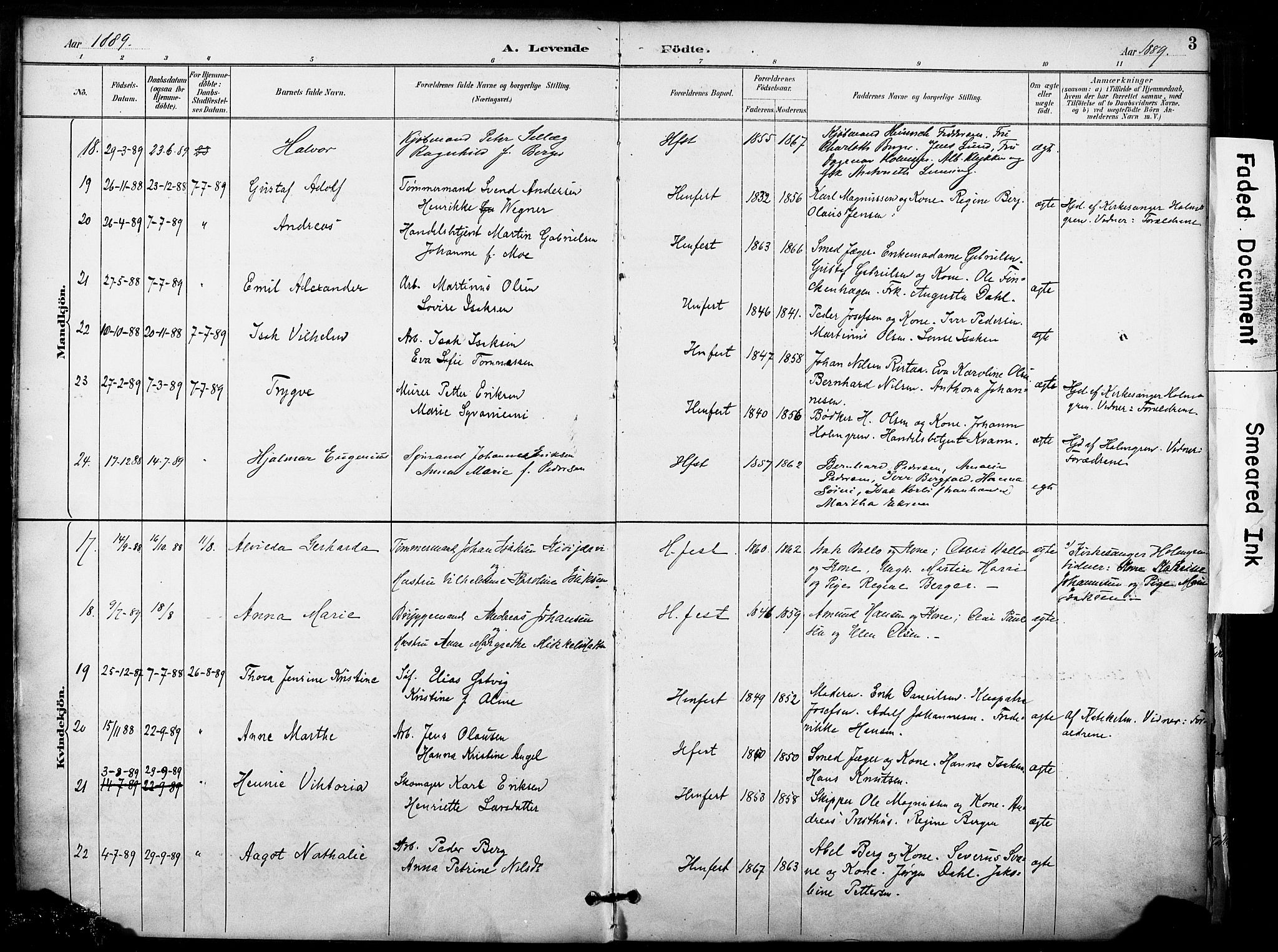 Hammerfest sokneprestkontor, SATØ/S-1347/H/Ha/L0009.kirke: Ministerialbok nr. 9, 1889-1897, s. 3