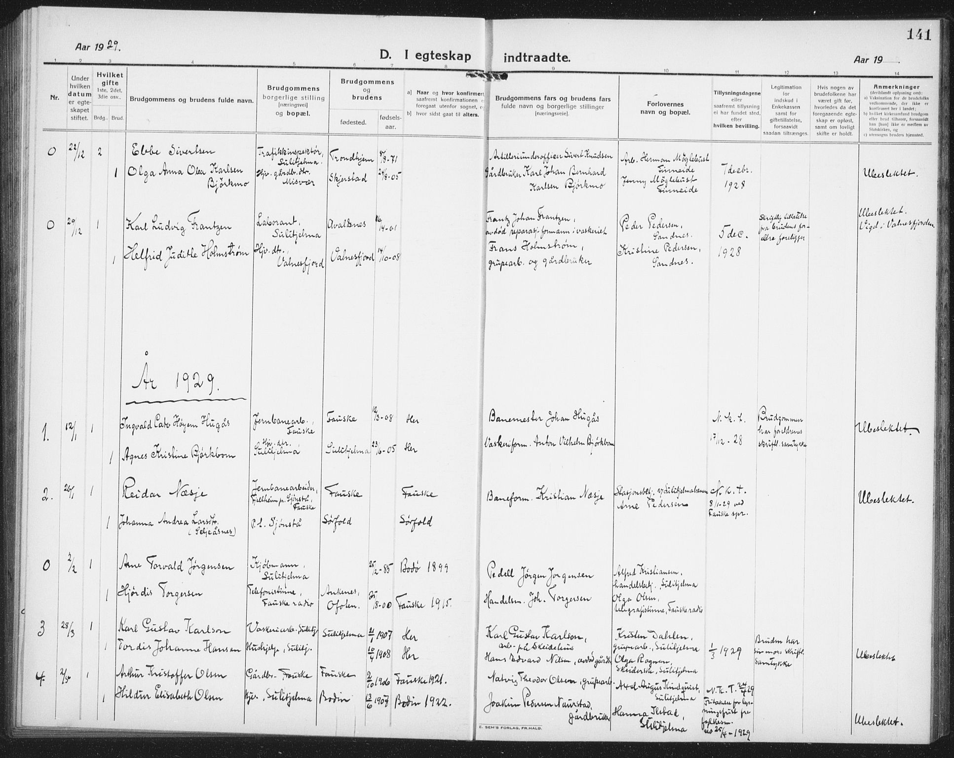 Ministerialprotokoller, klokkerbøker og fødselsregistre - Nordland, AV/SAT-A-1459/850/L0718: Klokkerbok nr. 850C02, 1921-1941, s. 141