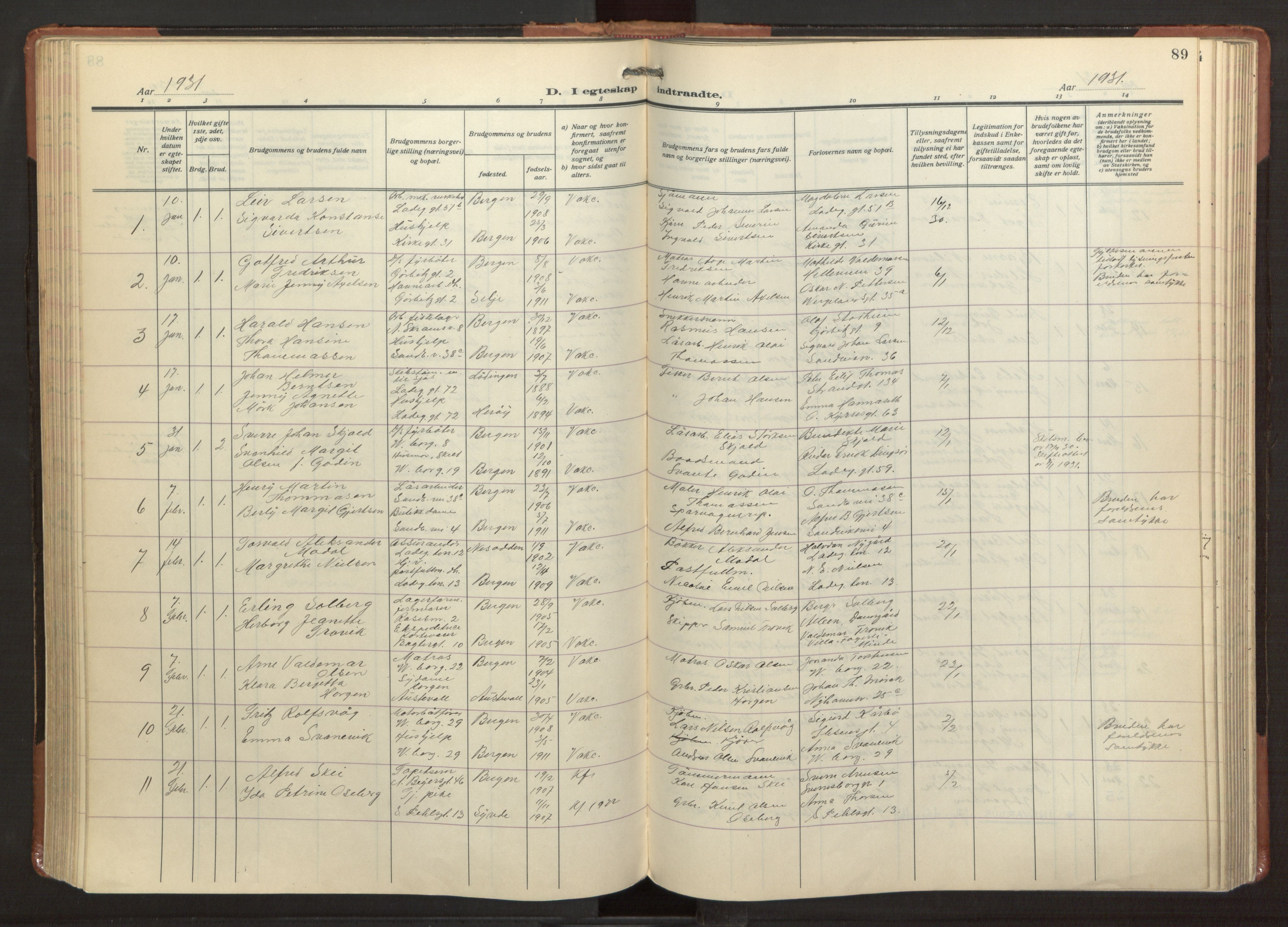 Sandviken Sokneprestembete, AV/SAB-A-77601/H/Ha/L0016: Ministerialbok nr. D 3, 1923-1940, s. 89