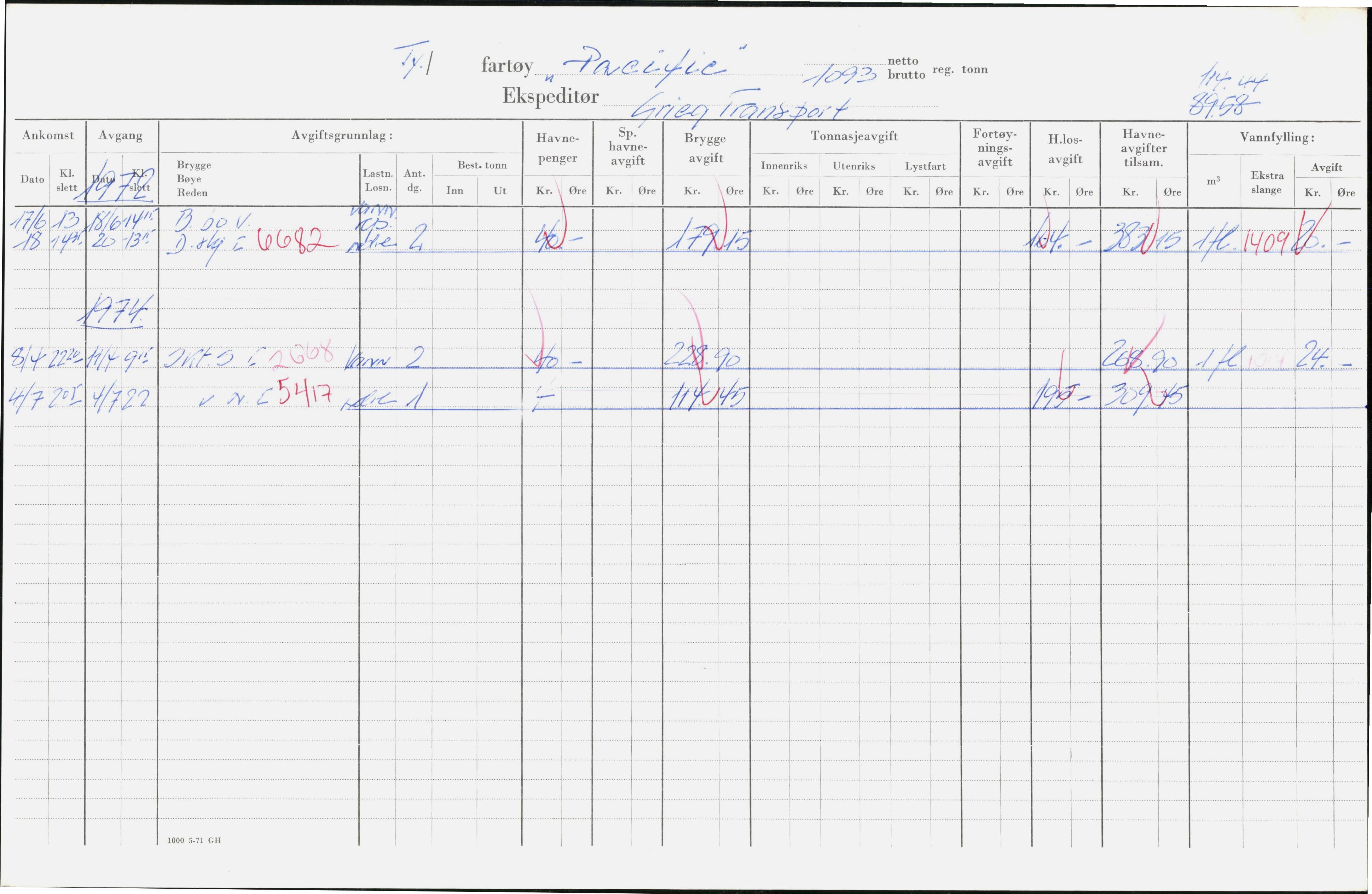 Bergen kommune. Havnekontor/havnefogd, BBA/A-0742/H/Ha/Hac/L0043: Skipsregister Owasco-Polarholm, 1941-1975