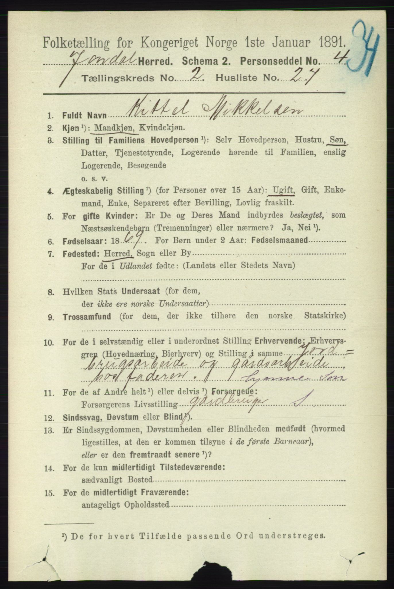 RA, Folketelling 1891 for 1227 Jondal herred, 1891, s. 989