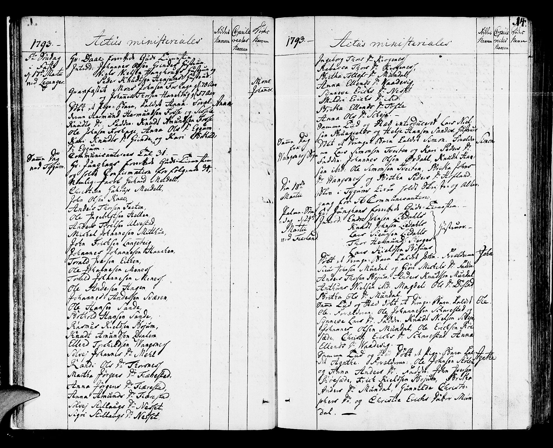 Leikanger sokneprestembete, AV/SAB-A-81001/H/Haa/Haaa/L0005: Ministerialbok nr. A 5, 1792-1809, s. 14