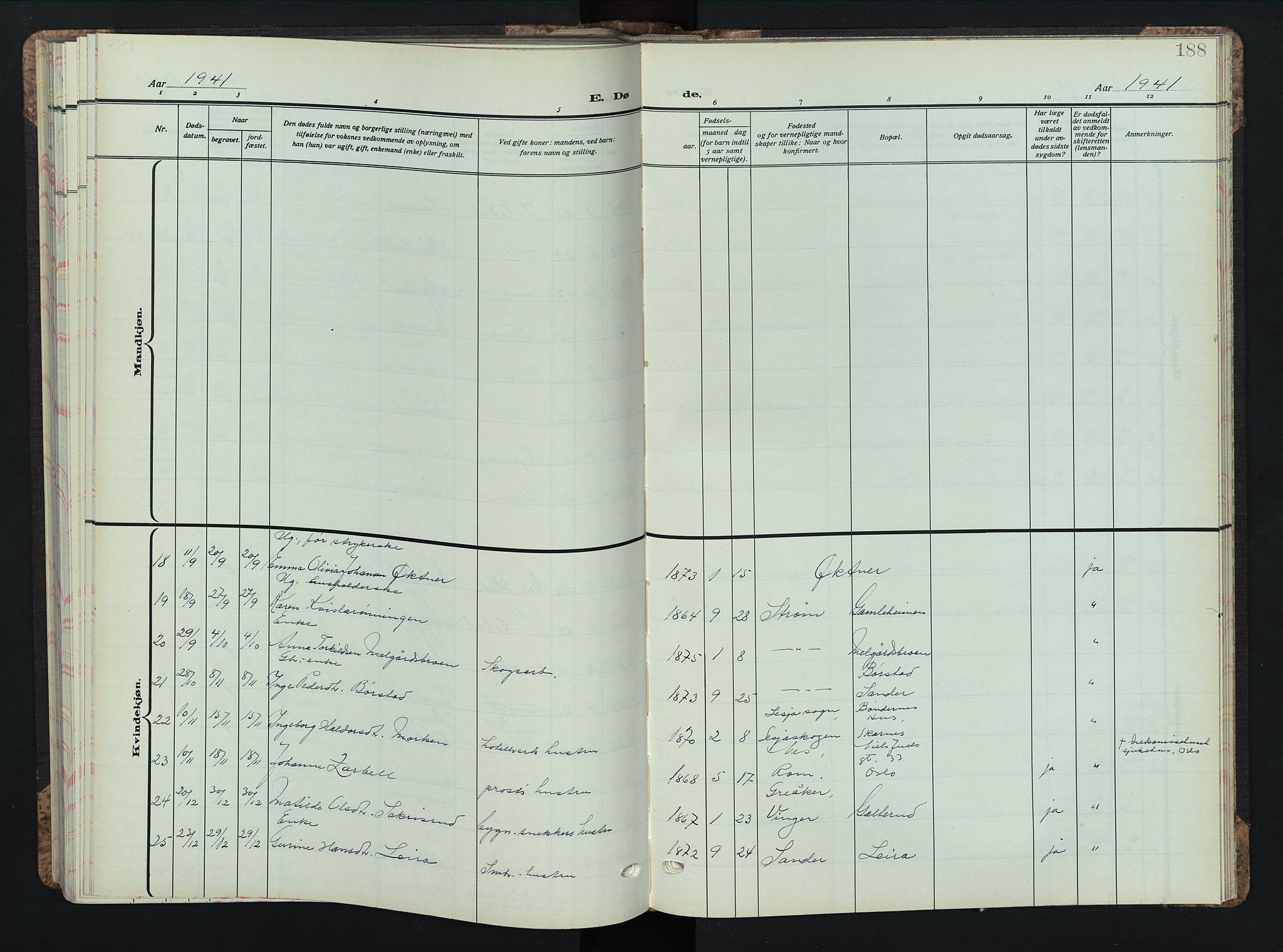 Sør-Odal prestekontor, AV/SAH-PREST-030/H/Ha/Hab/L0013: Klokkerbok nr. 13, 1933-1951, s. 188