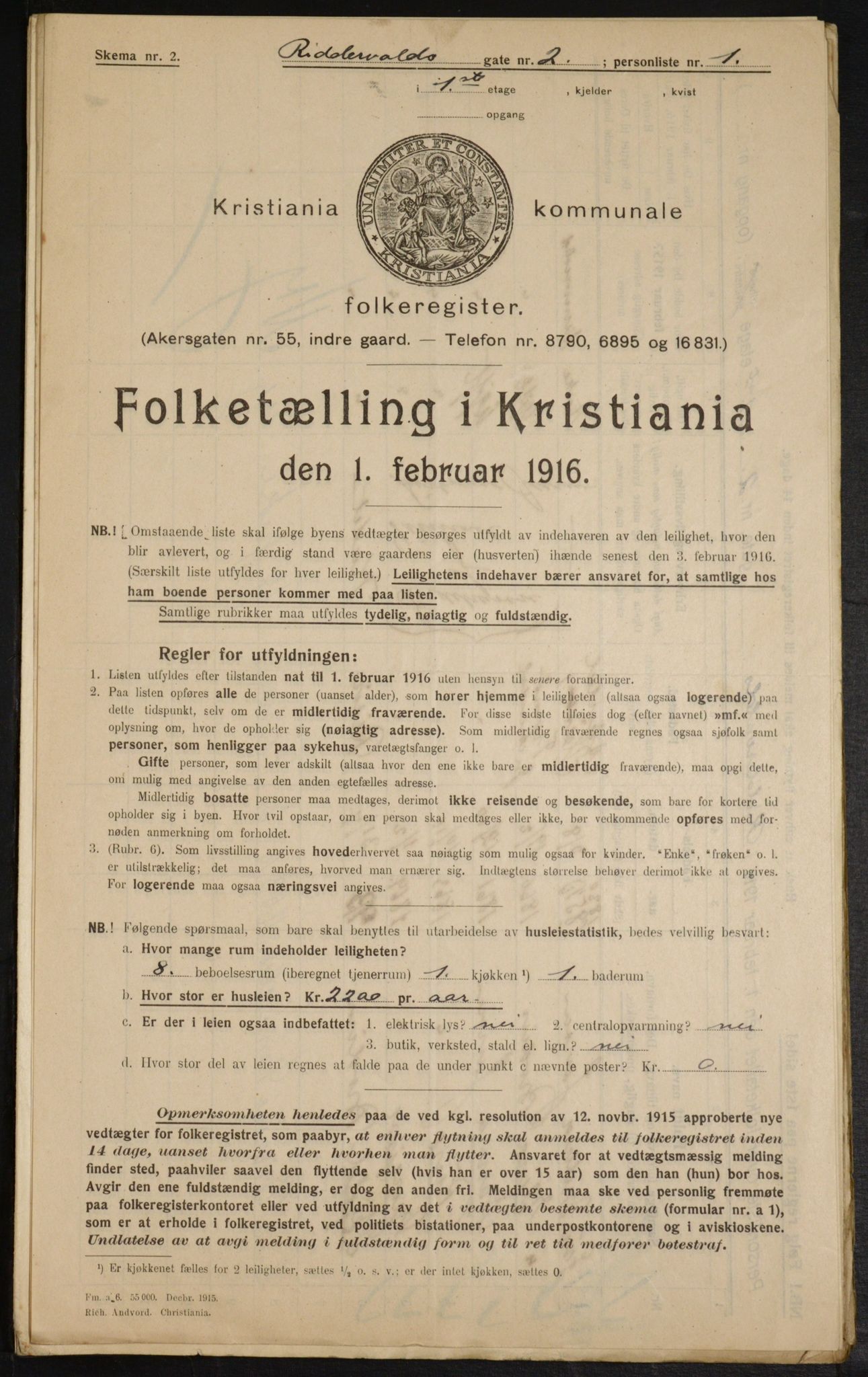 OBA, Kommunal folketelling 1.2.1916 for Kristiania, 1916, s. 85181