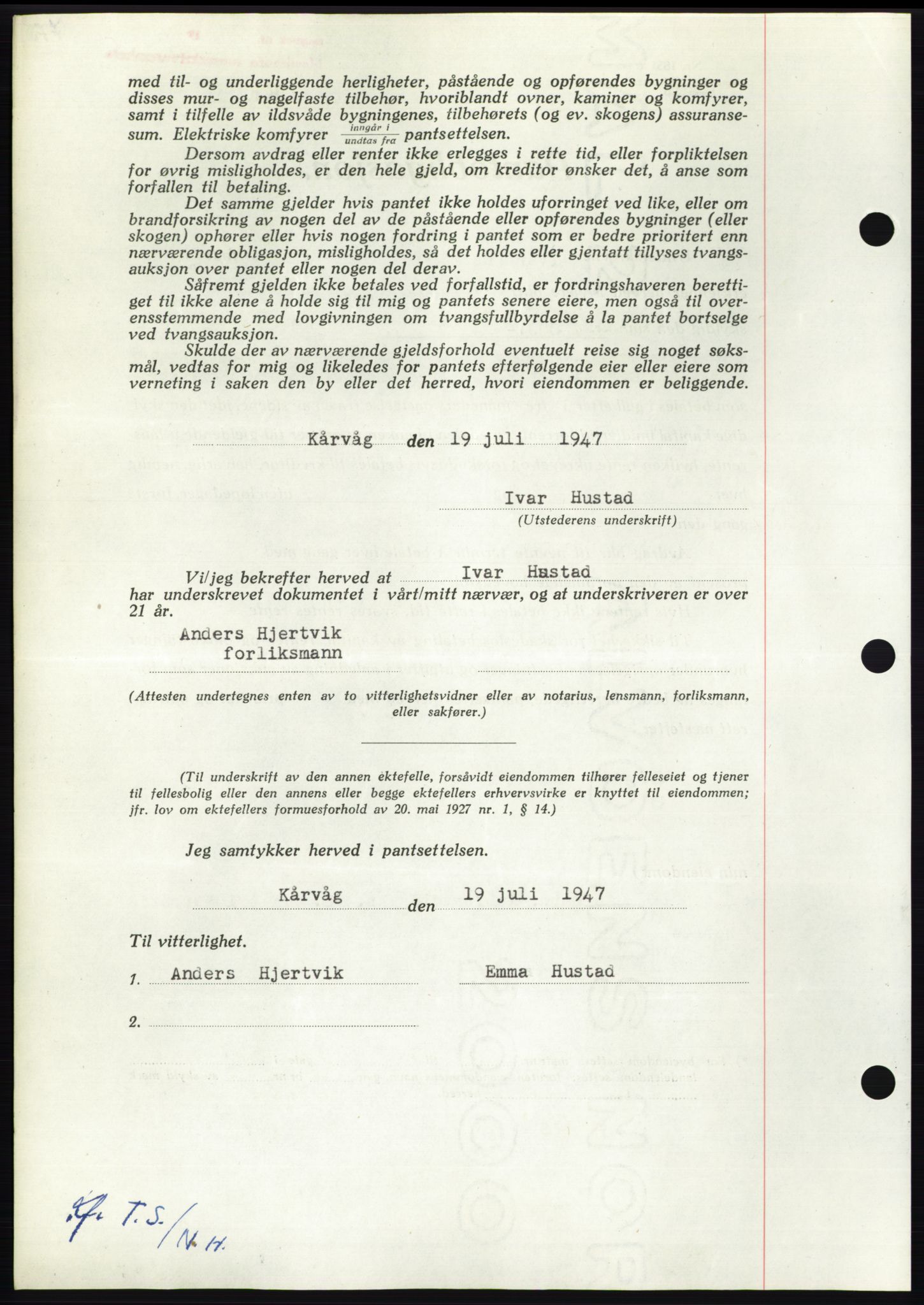 Nordmøre sorenskriveri, AV/SAT-A-4132/1/2/2Ca: Pantebok nr. B96, 1947-1947, Dagboknr: 1706/1947