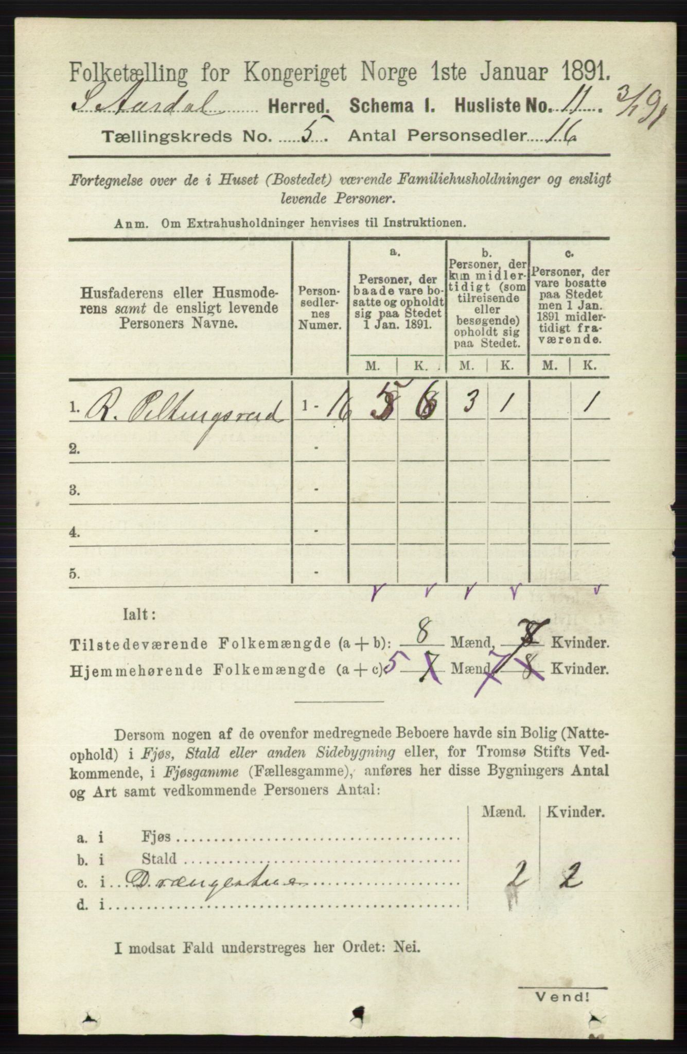 RA, Folketelling 1891 for 0540 Sør-Aurdal herred, 1891, s. 3084