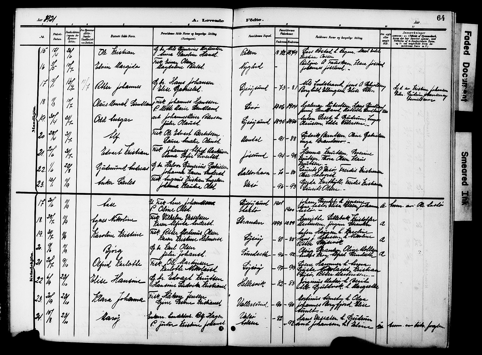 Ministerialprotokoller, klokkerbøker og fødselsregistre - Sør-Trøndelag, AV/SAT-A-1456/654/L0666: Klokkerbok nr. 654C02, 1901-1925, s. 64