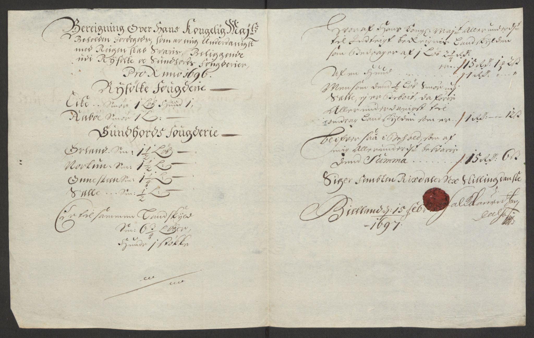 Rentekammeret inntil 1814, Reviderte regnskaper, Fogderegnskap, AV/RA-EA-4092/R48/L2976: Fogderegnskap Sunnhordland og Hardanger, 1695-1696, s. 357