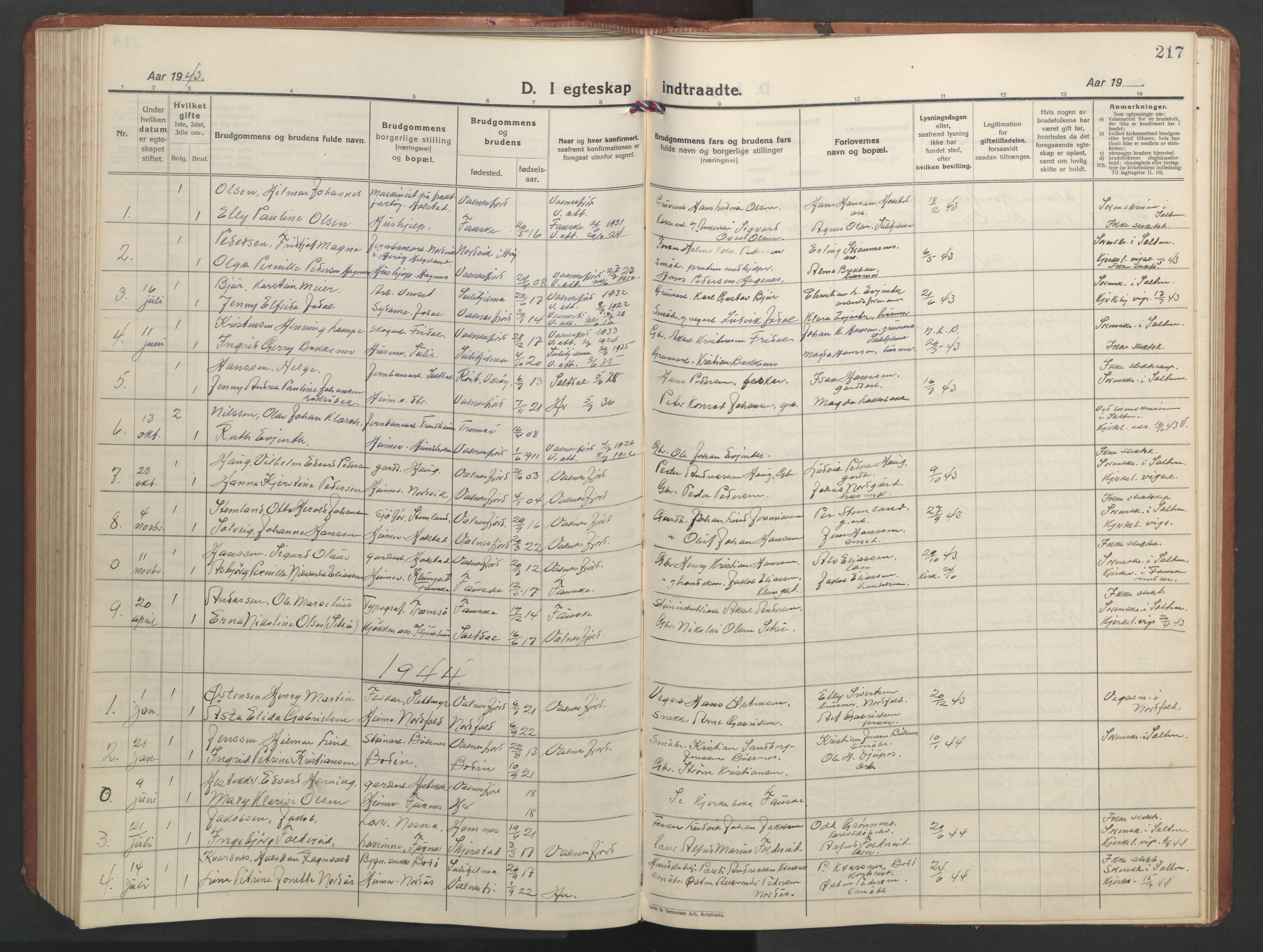 Ministerialprotokoller, klokkerbøker og fødselsregistre - Nordland, SAT/A-1459/851/L0727: Klokkerbok nr. 851C02, 1925-1948, s. 217