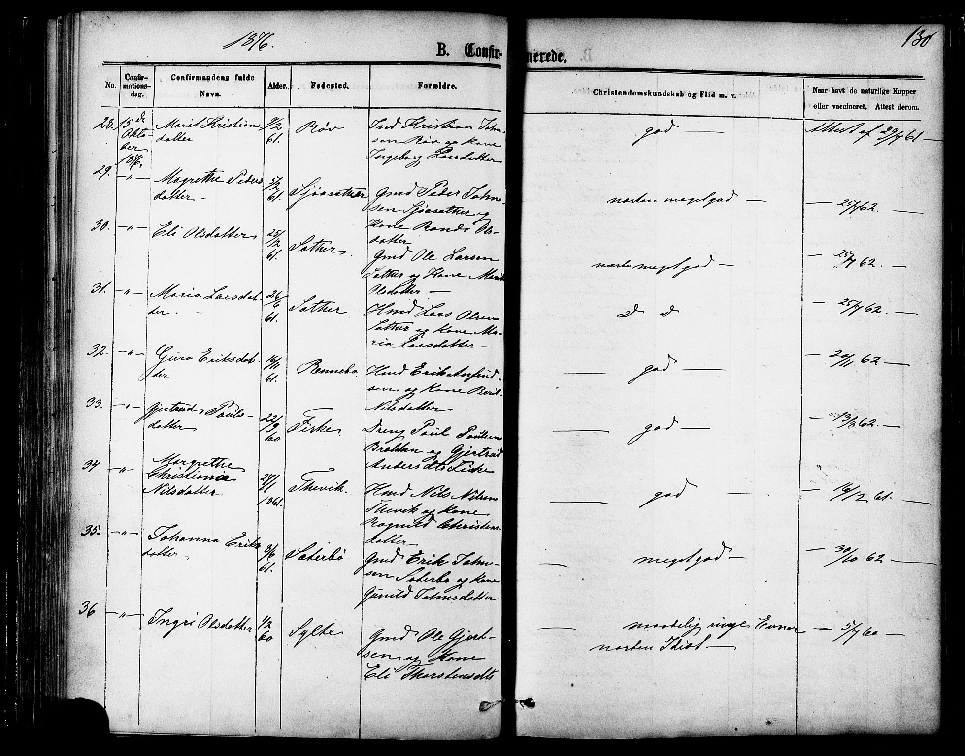 Ministerialprotokoller, klokkerbøker og fødselsregistre - Møre og Romsdal, SAT/A-1454/595/L1046: Ministerialbok nr. 595A08, 1874-1884, s. 130