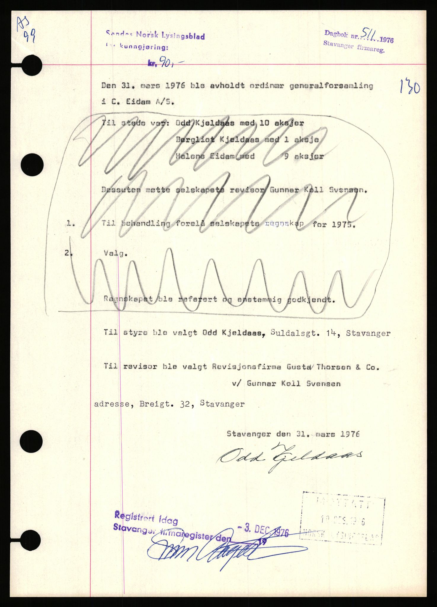 Stavanger byfogd, AV/SAST-A-101408/002/J/Jd/Jde/L0034: Registreringsmeldinger og bilag. Aksjeselskap, 99-165, 1915-1961, s. 12