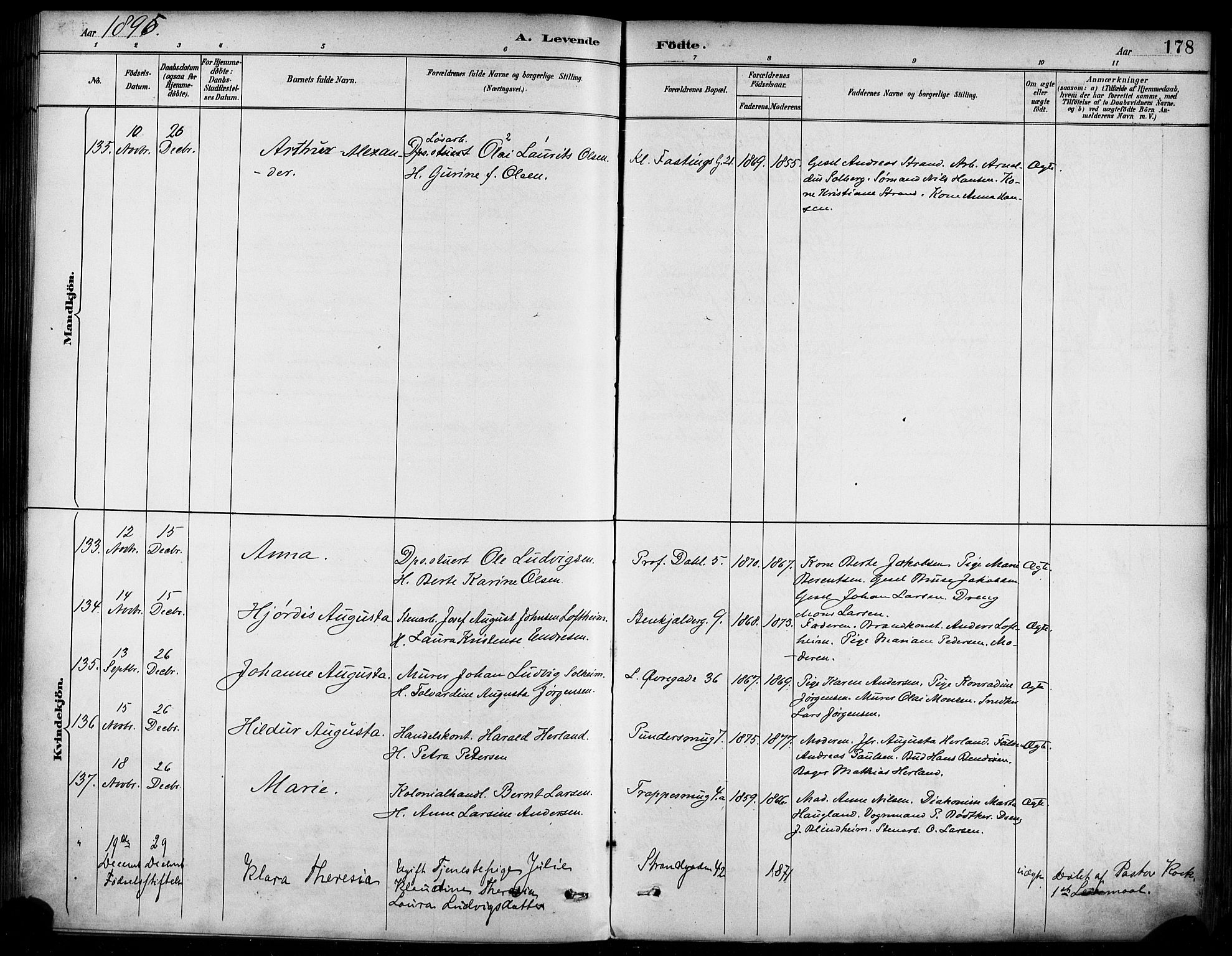 Korskirken sokneprestembete, SAB/A-76101/H/Haa/L0022: Ministerialbok nr. B 8, 1889-1899, s. 178