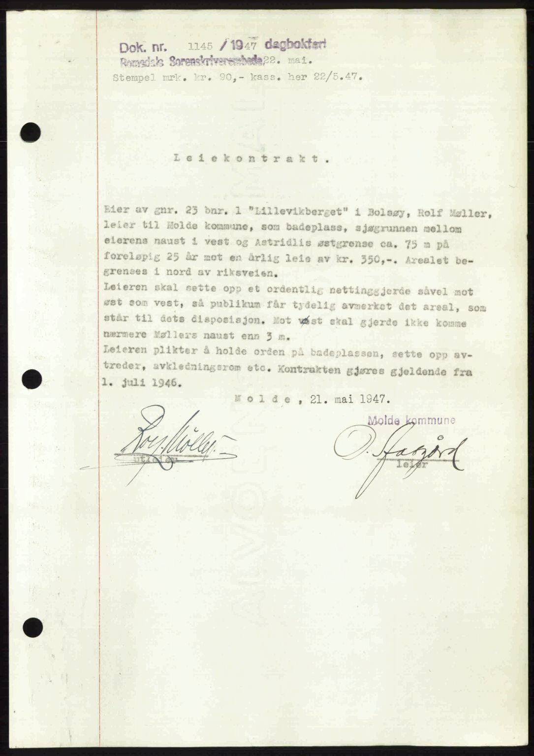 Romsdal sorenskriveri, AV/SAT-A-4149/1/2/2C: Pantebok nr. A23, 1947-1947, Dagboknr: 1145/1947