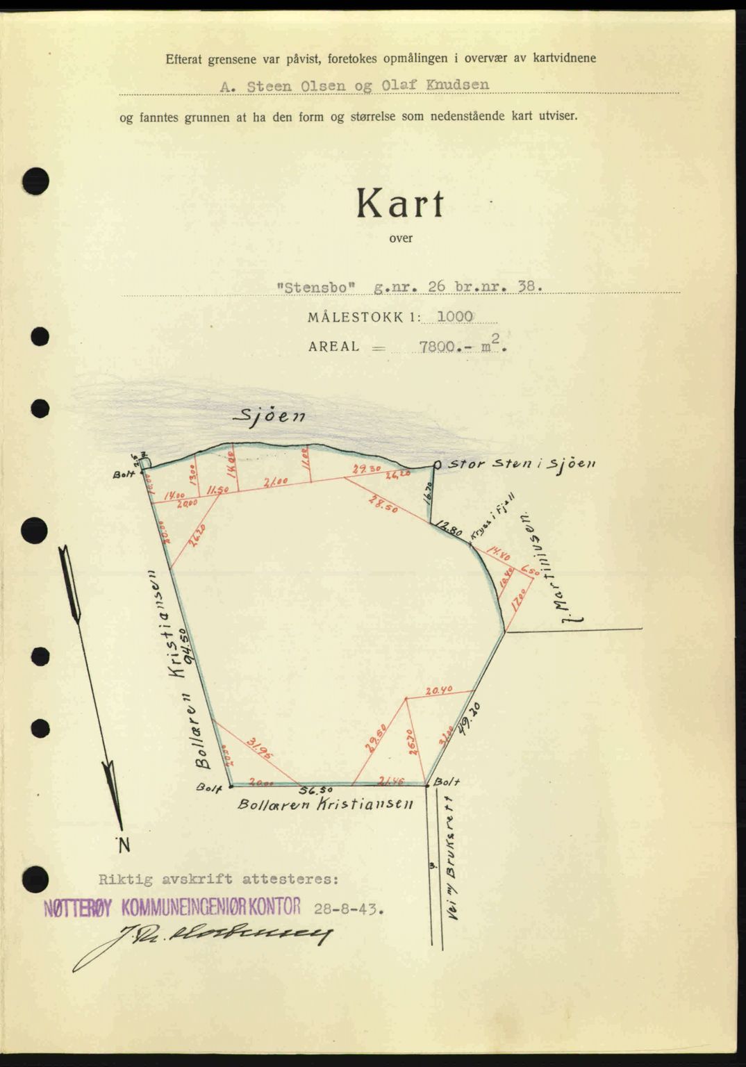 Tønsberg sorenskriveri, AV/SAKO-A-130/G/Ga/Gaa/L0013: Pantebok nr. A13, 1943-1943, Dagboknr: 2198/1943