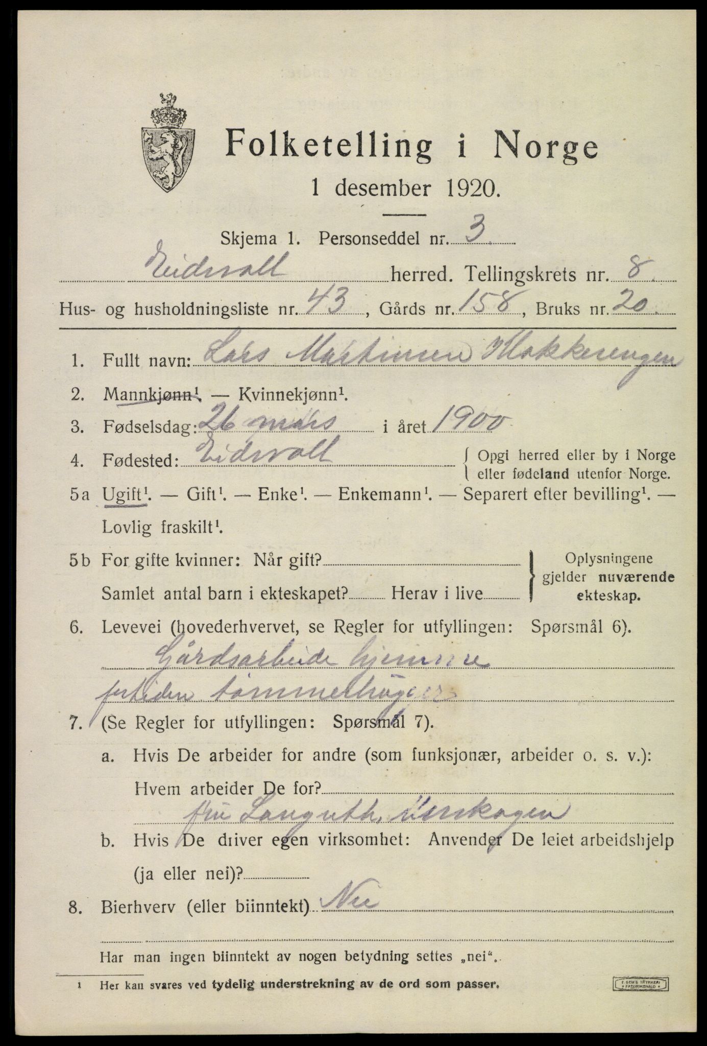SAO, Folketelling 1920 for 0237 Eidsvoll herred, 1920, s. 13427