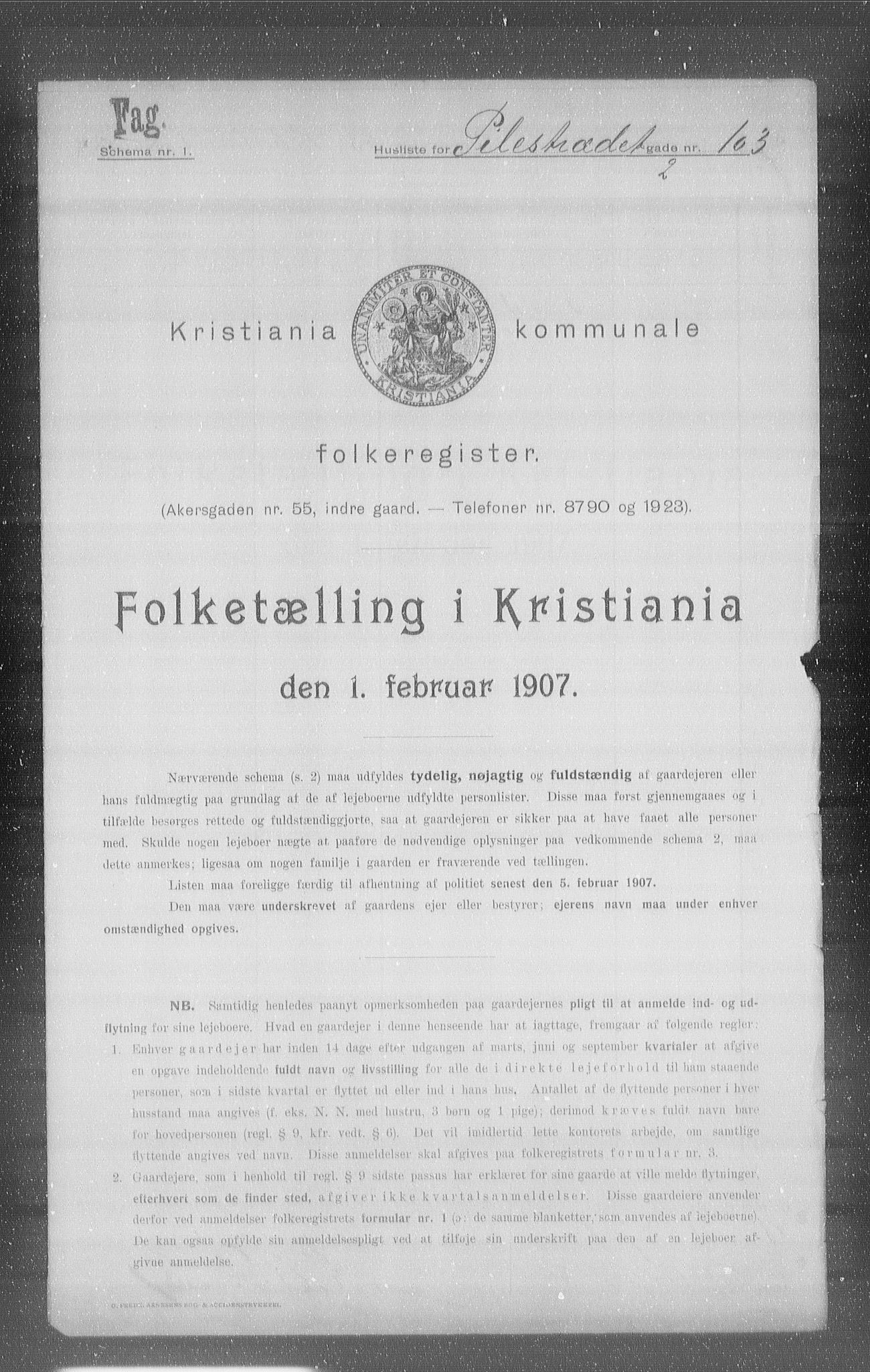 OBA, Kommunal folketelling 1.2.1907 for Kristiania kjøpstad, 1907, s. 41073