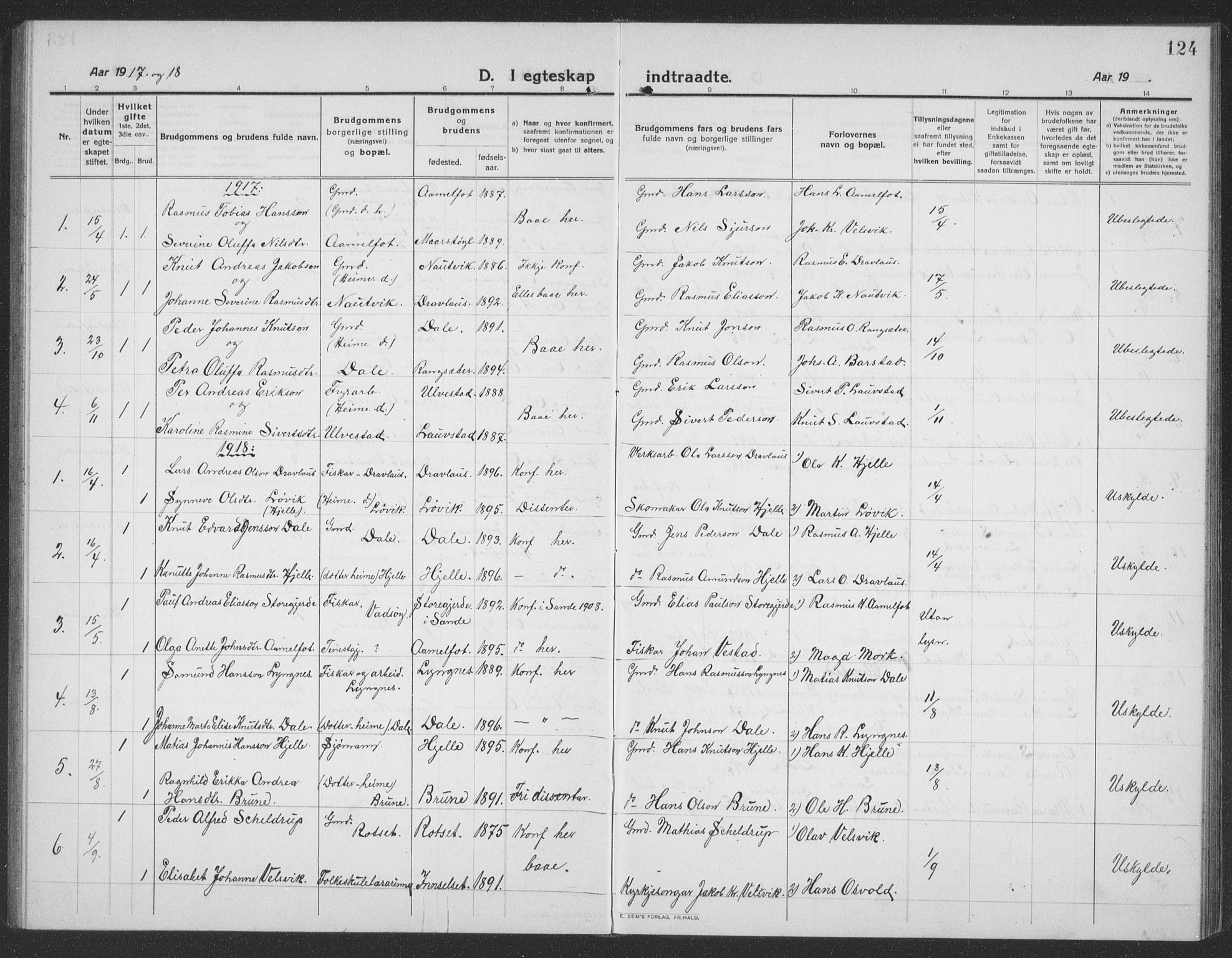 Ministerialprotokoller, klokkerbøker og fødselsregistre - Møre og Romsdal, SAT/A-1454/512/L0169: Klokkerbok nr. 512C01, 1910-1935, s. 124