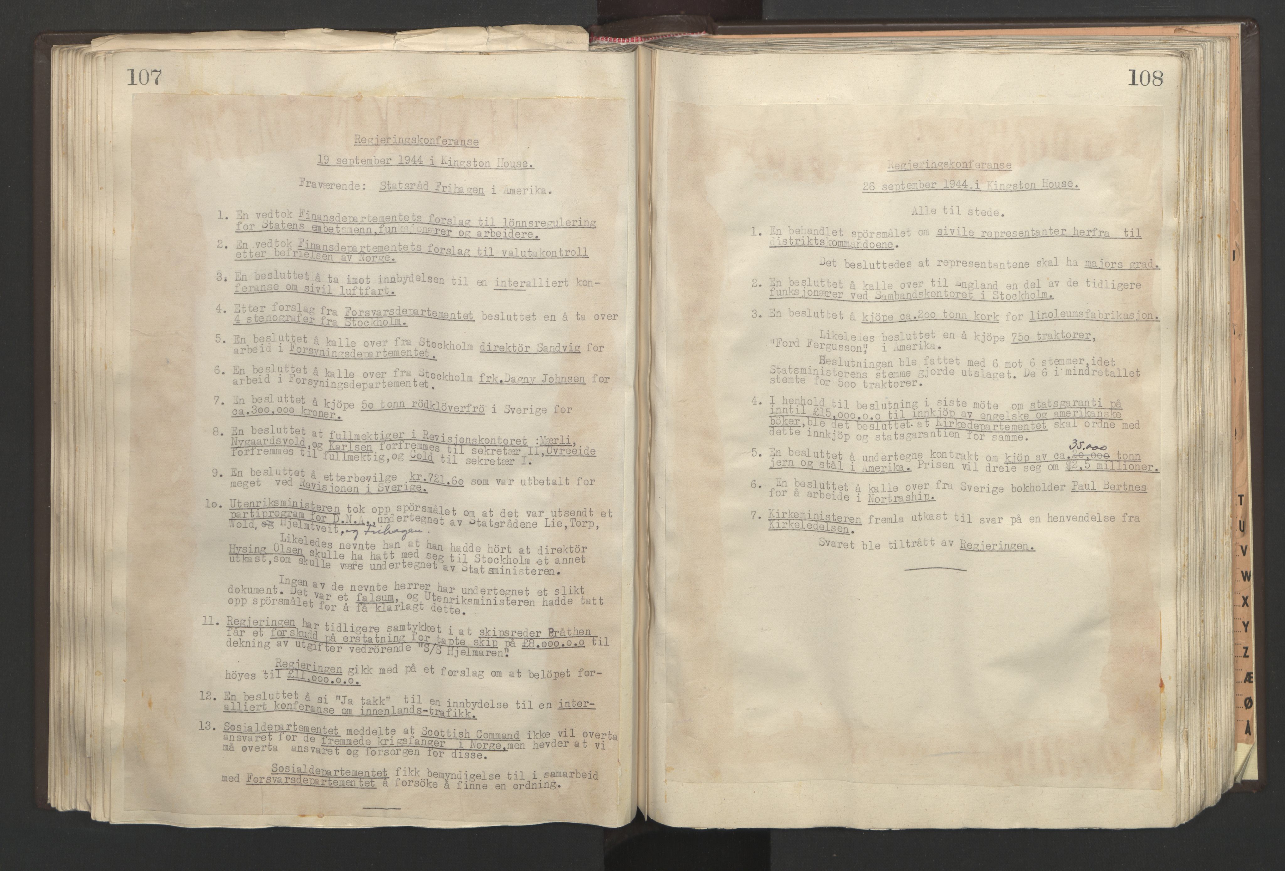 Statsministerens kontor, AV/RA-S-1005/A/Aa/L0003: Referat fra regjeringskonferanser, 1944-1945, s. 107-108