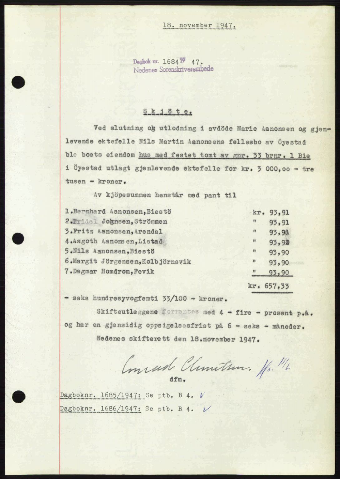 Nedenes sorenskriveri, SAK/1221-0006/G/Gb/Gba/L0058: Pantebok nr. A10, 1947-1948, Dagboknr: 1684/1947