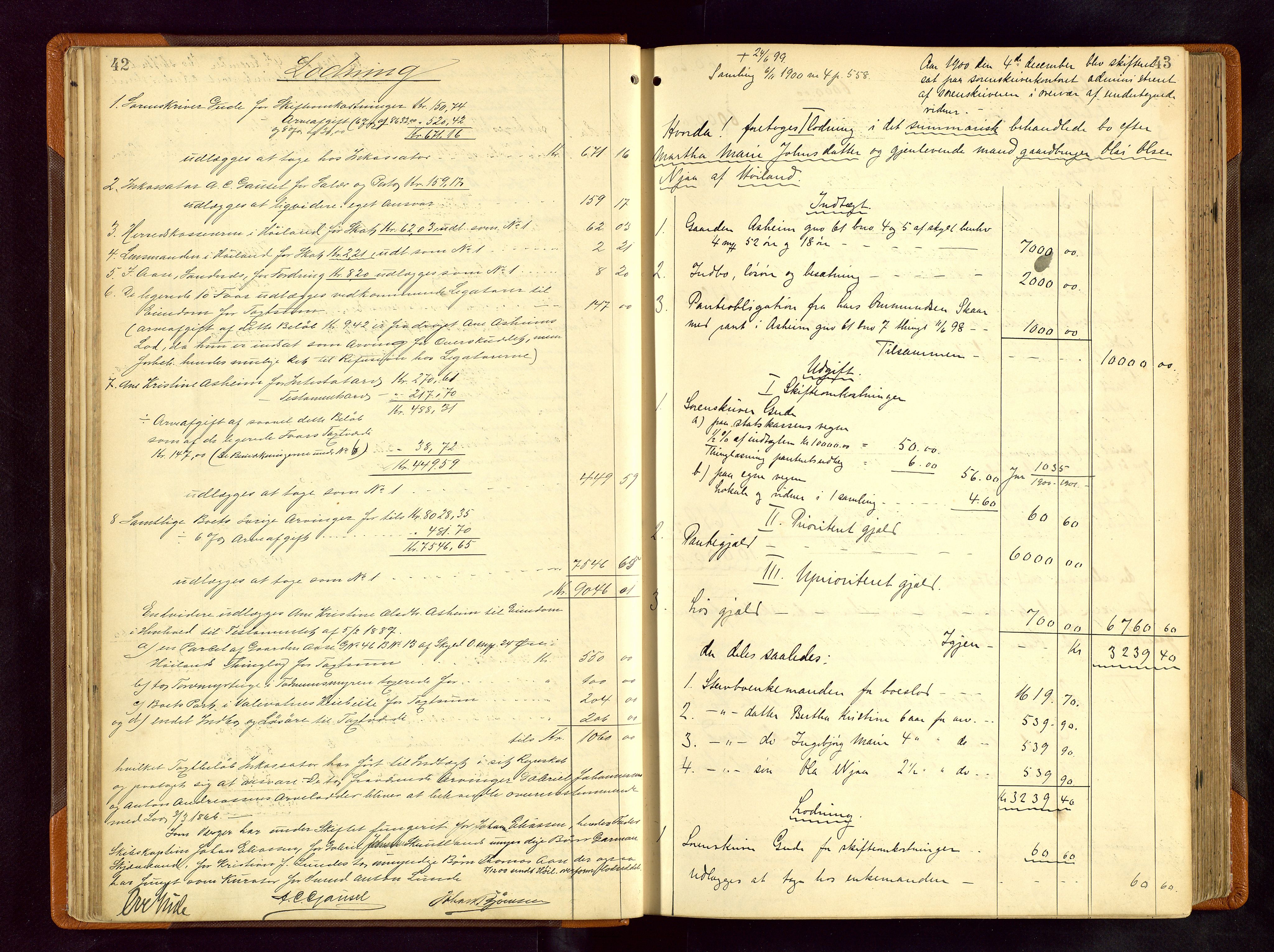 Jæren sorenskriveri, AV/SAST-A-100310/01/5/50/50BB/L0006: SKIFTEUTLODNINGSPROTOKOLL, 1900-1907, s. 42-43