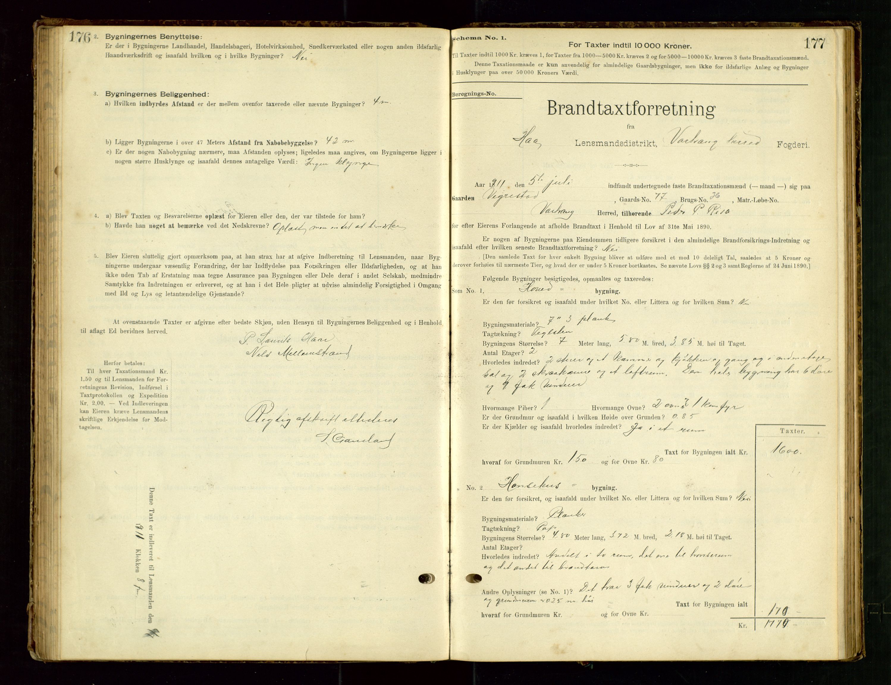 Hå lensmannskontor, SAST/A-100456/Goa/L0003: Takstprotokoll (skjema), 1895-1911, s. 176-177