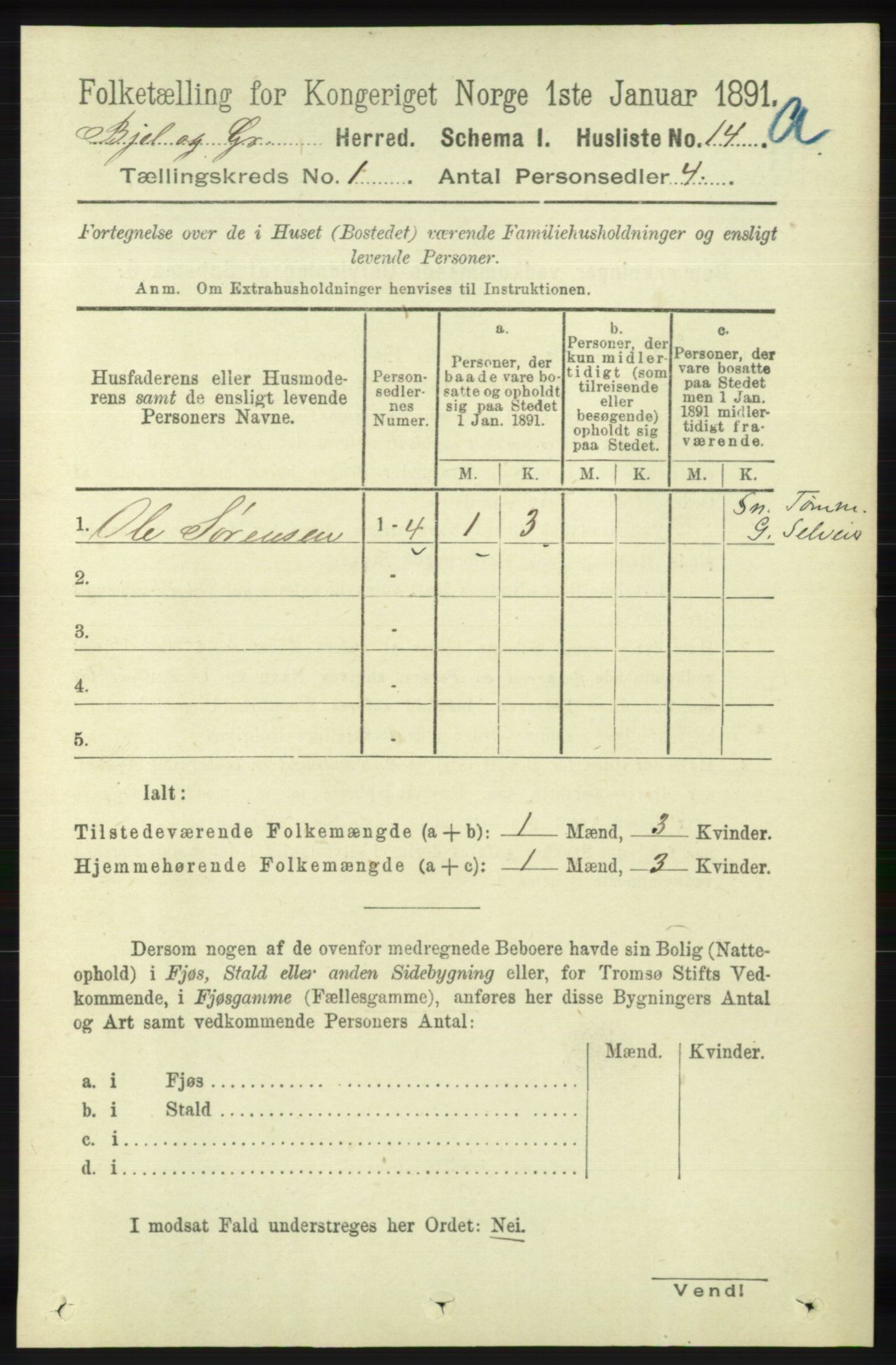 RA, Folketelling 1891 for 1024 Bjelland og Grindheim herred, 1891, s. 36