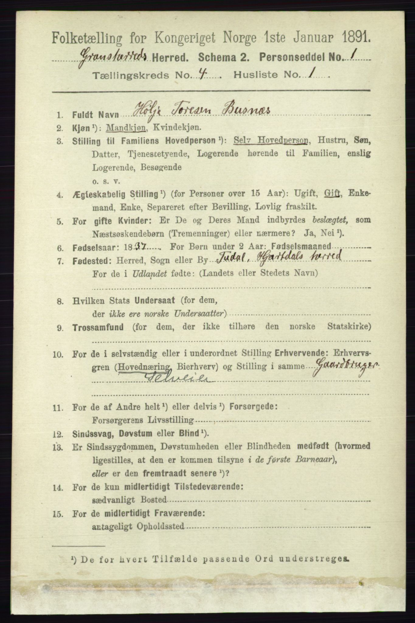 RA, Folketelling 1891 for 0824 Gransherad herred, 1891, s. 682