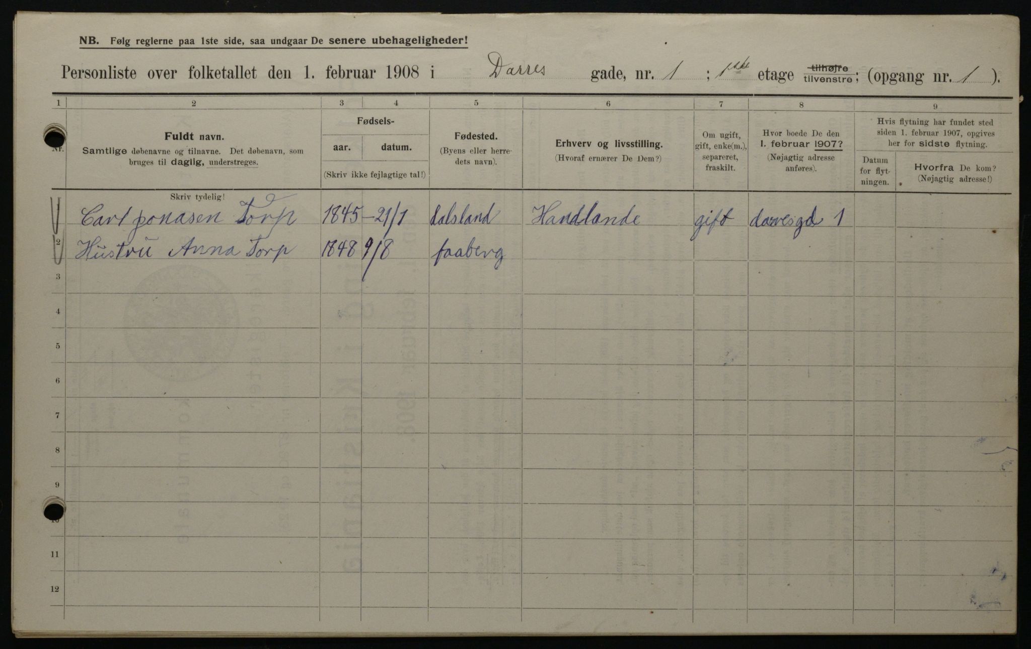 OBA, Kommunal folketelling 1.2.1908 for Kristiania kjøpstad, 1908, s. 14322