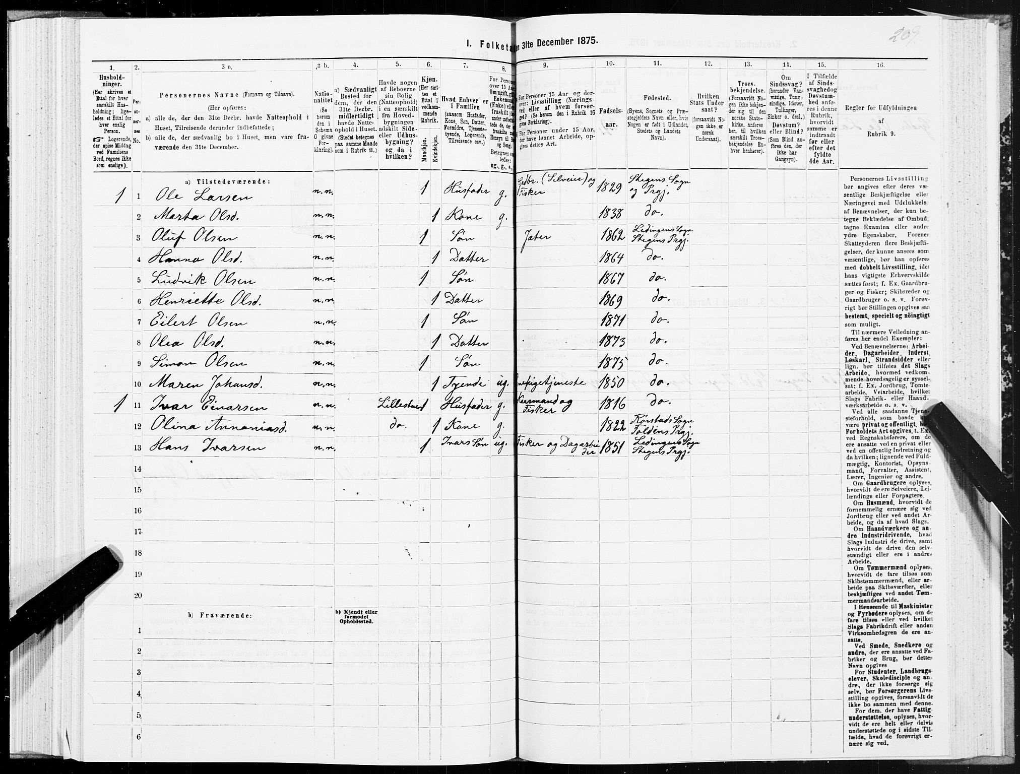 SAT, Folketelling 1875 for 1848P Steigen prestegjeld, 1875, s. 1209