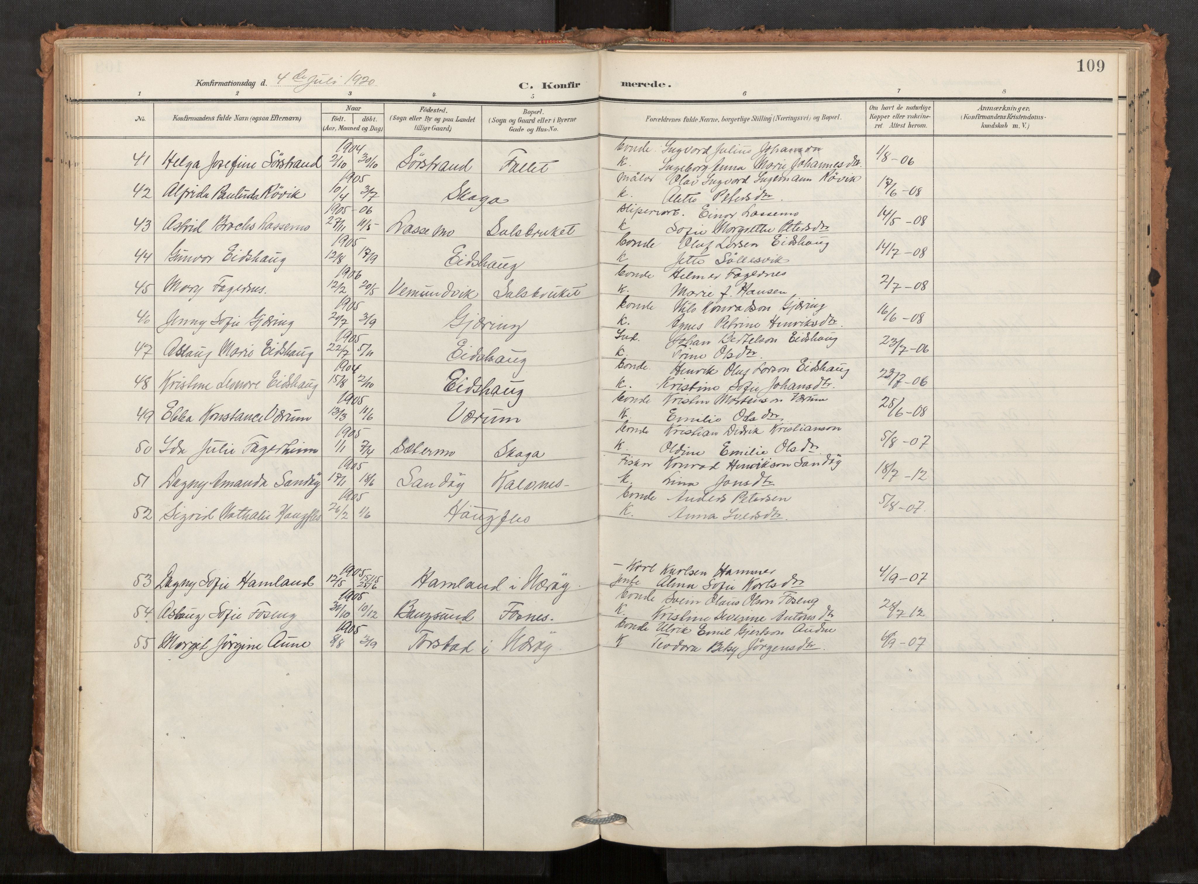 Kolvereid sokneprestkontor, AV/SAT-A-1171/H/Ha/Haa/L0001: Ministerialbok nr. 1, 1903-1922, s. 109