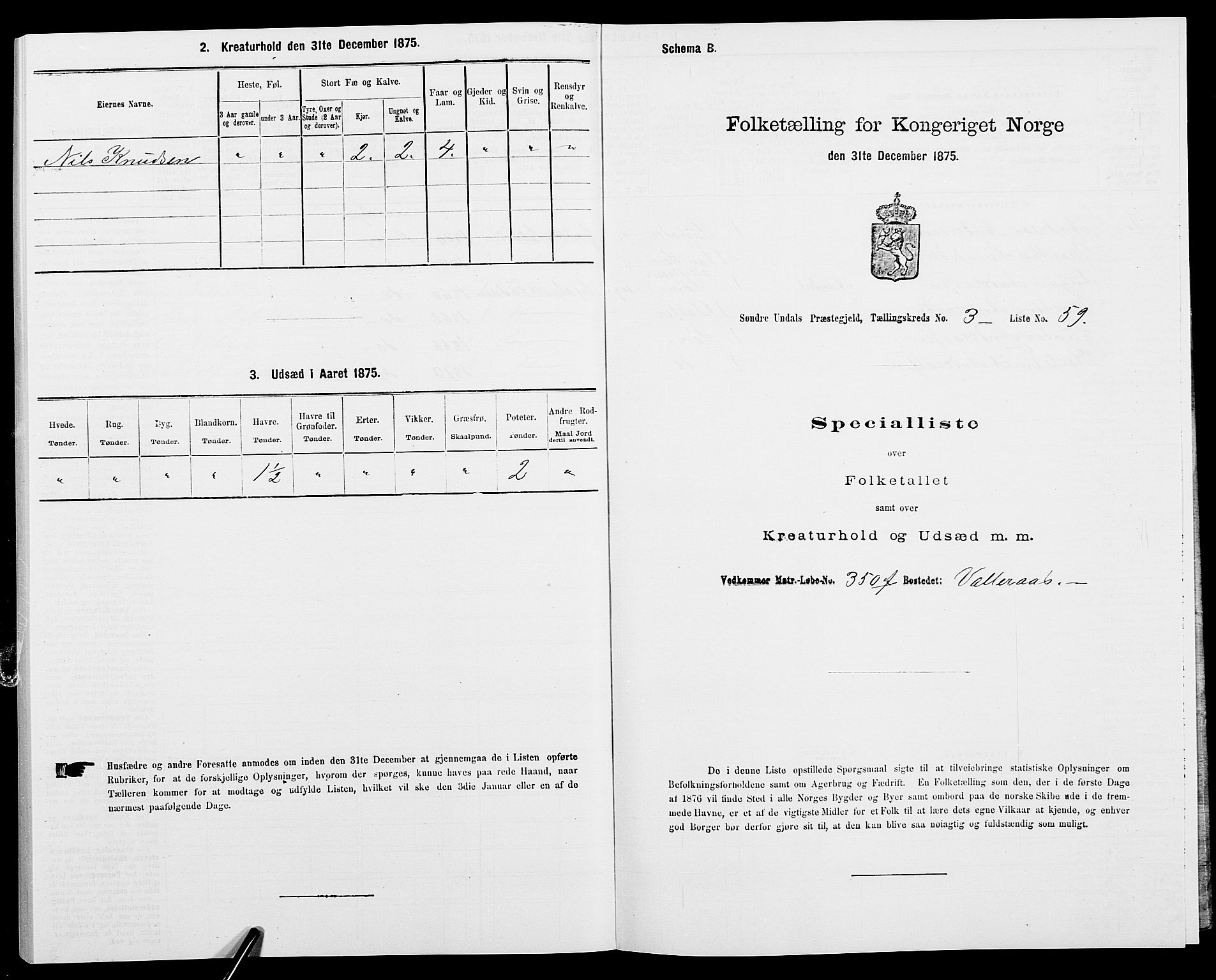 SAK, Folketelling 1875 for 1029P Sør-Audnedal prestegjeld, 1875, s. 489