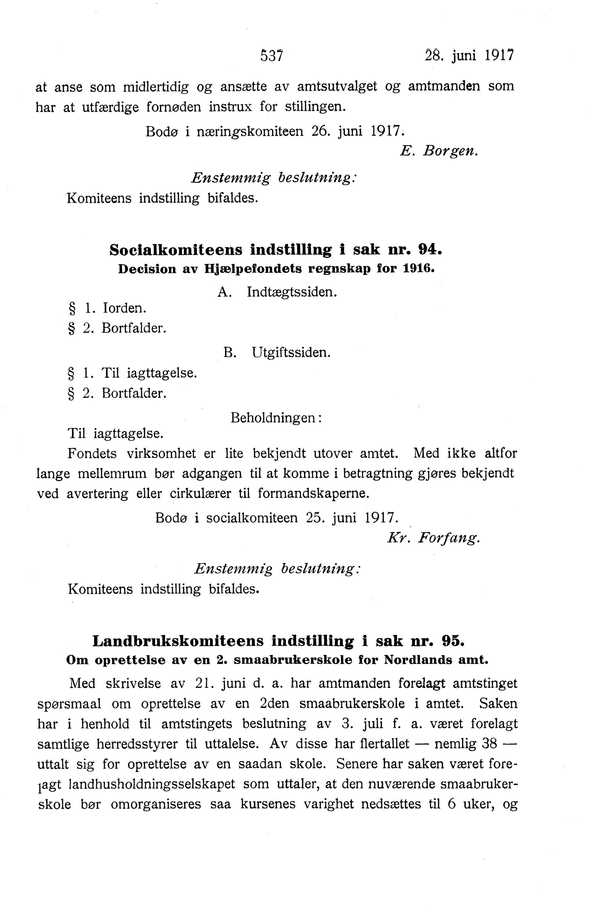 Nordland Fylkeskommune. Fylkestinget, AIN/NFK-17/176/A/Ac/L0040: Fylkestingsforhandlinger 1917, 1917