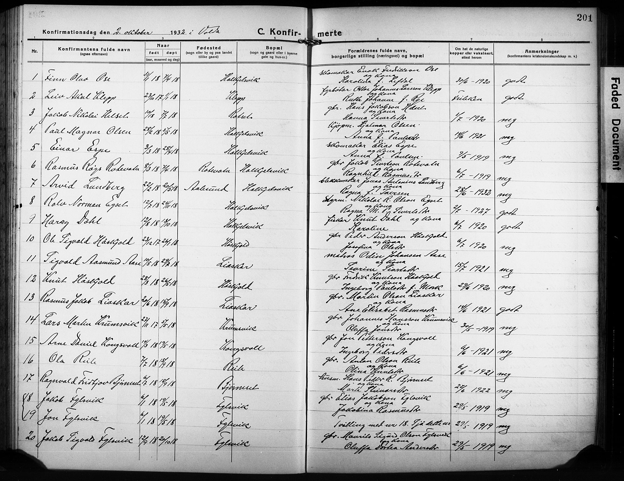 Ministerialprotokoller, klokkerbøker og fødselsregistre - Møre og Romsdal, AV/SAT-A-1454/511/L0160: Klokkerbok nr. 511C06, 1920-1932, s. 201