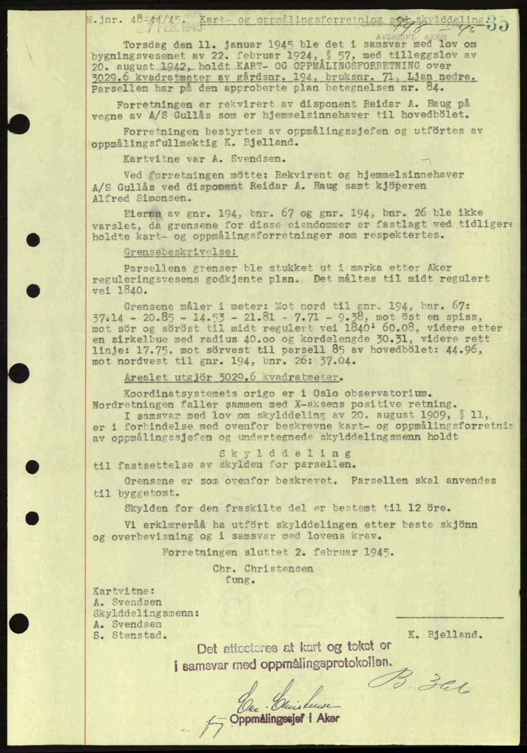 Aker herredsskriveri, SAO/A-10896/G/Gb/Gba/Gbab/L0063: Pantebok nr. A184-185, 1944-1945, Dagboknr: 798/1945
