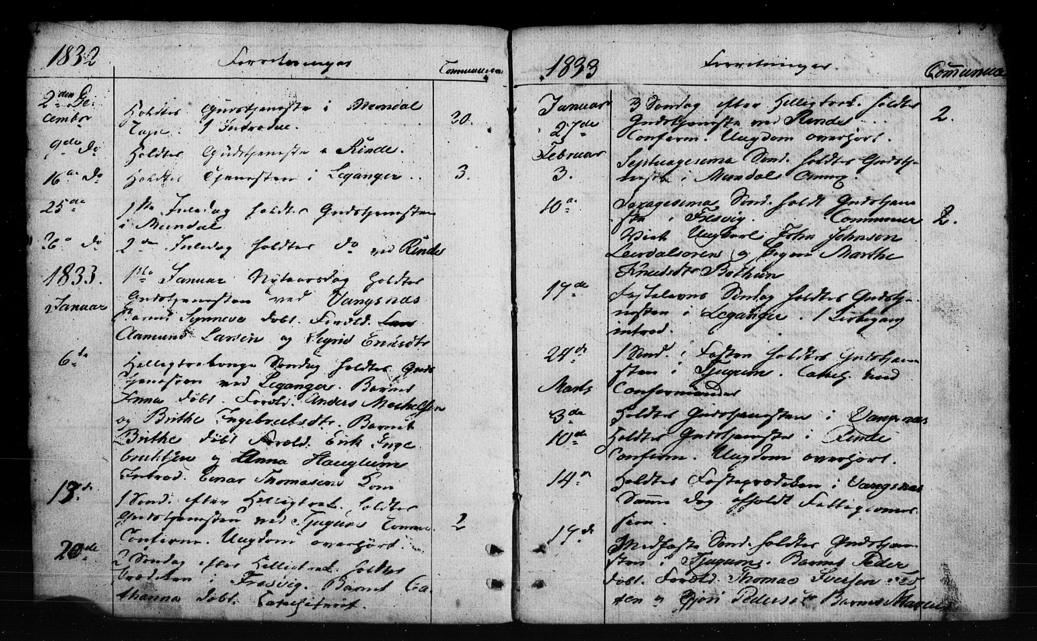 Leikanger sokneprestembete, SAB/A-81001: Residerende kapellans bok nr. A 1A, 1833-1838, s. 2-3
